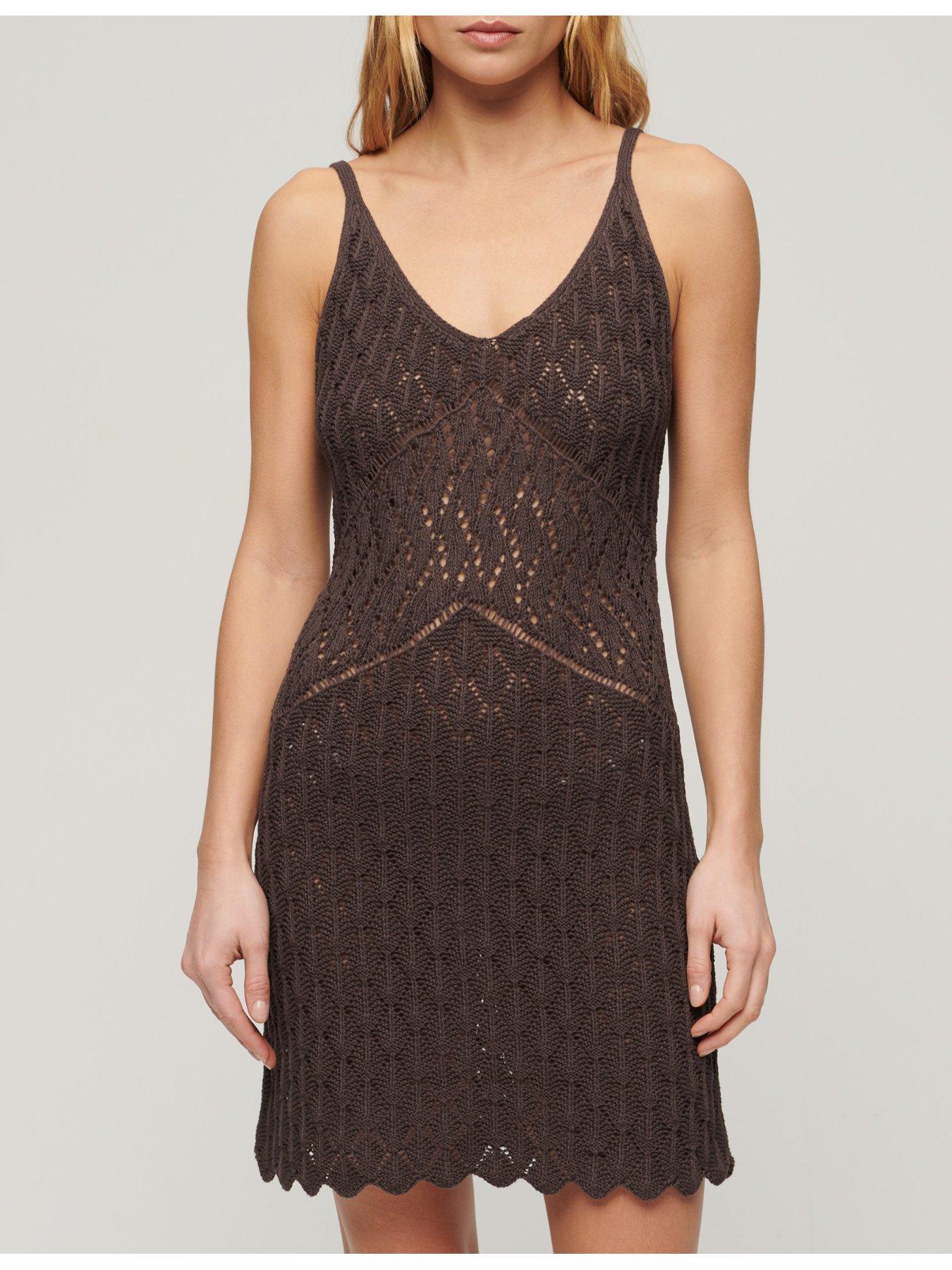 superdry-crochet-cami-mini-dress-brownoutfit