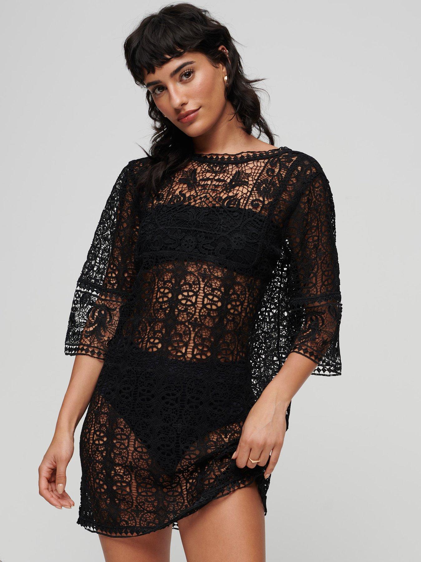 superdry-beach-cover-up-lace-mini-dress-blackfront