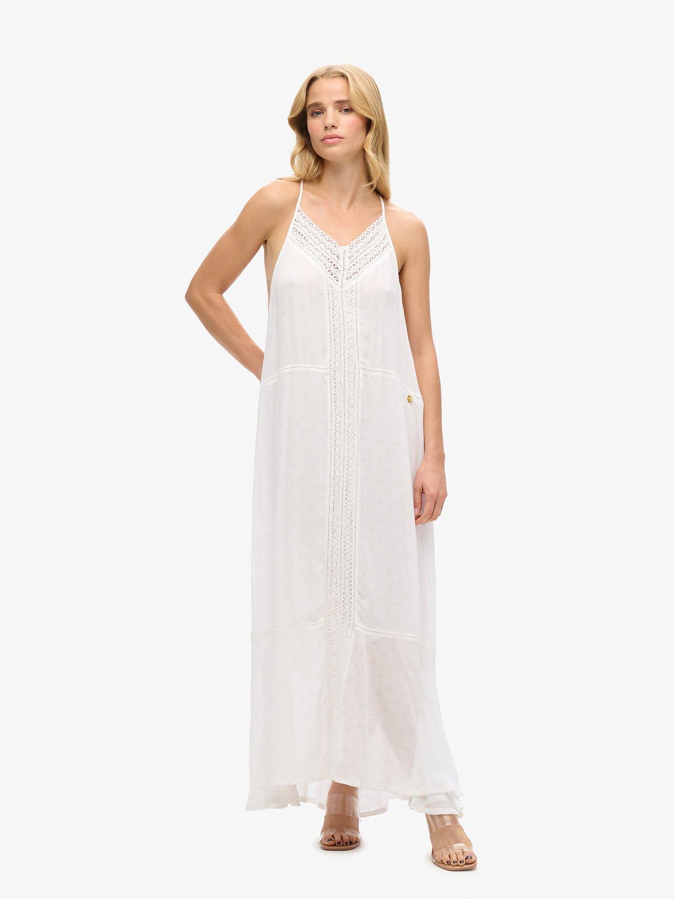 Image 1 of 4 of Superdry Lace Trim Maxi Dress - Cream