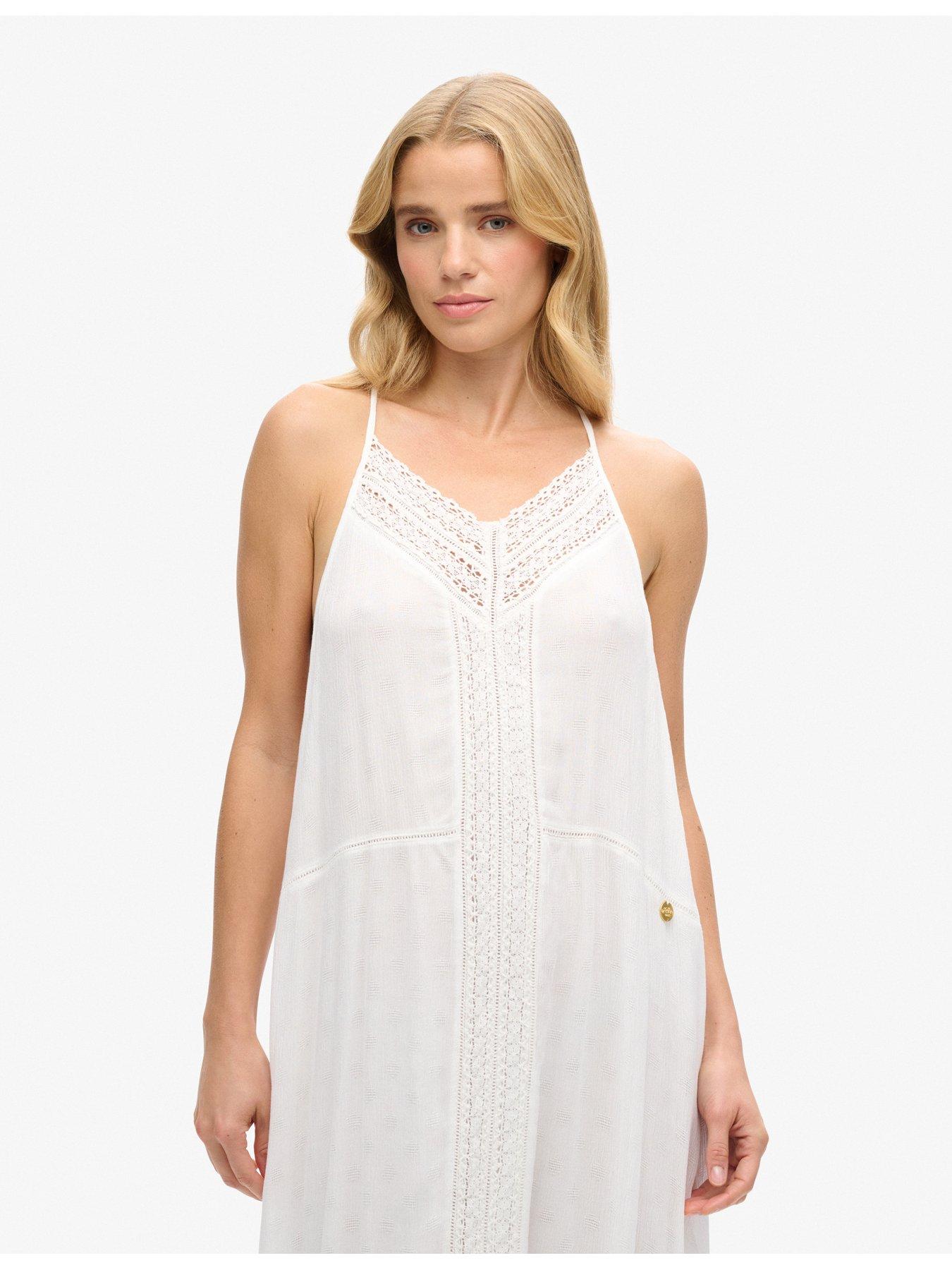 Image 4 of 4 of Superdry Lace Trim Maxi Dress - Cream