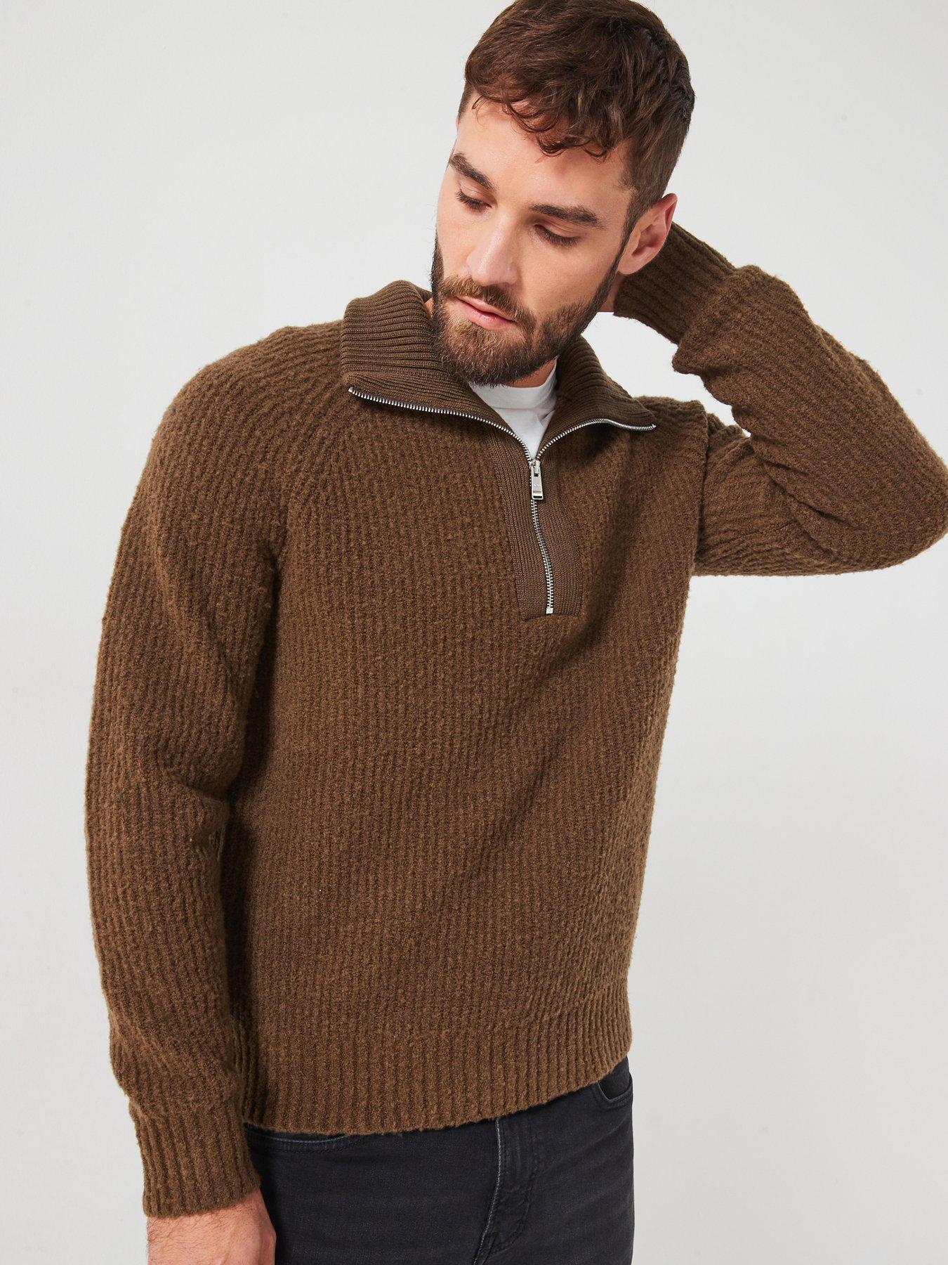 undefined C-Ebrezzo Relaxed Fit Chunky 1/4 Zip Knitted Jumper - Brown