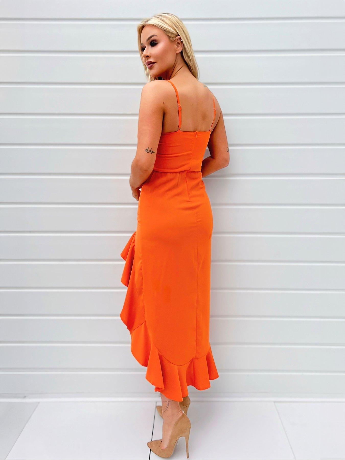 ax-paris-high-neck-frill-hem-midi-dress-orangestillFront