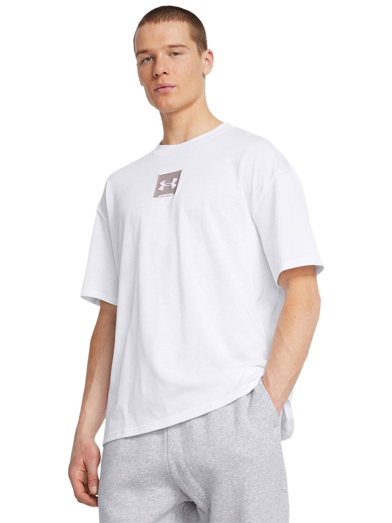 Image 1 of 3 of UNDER ARMOUR Men's Heavyweight Oversized Box Logo T-Shirt - White