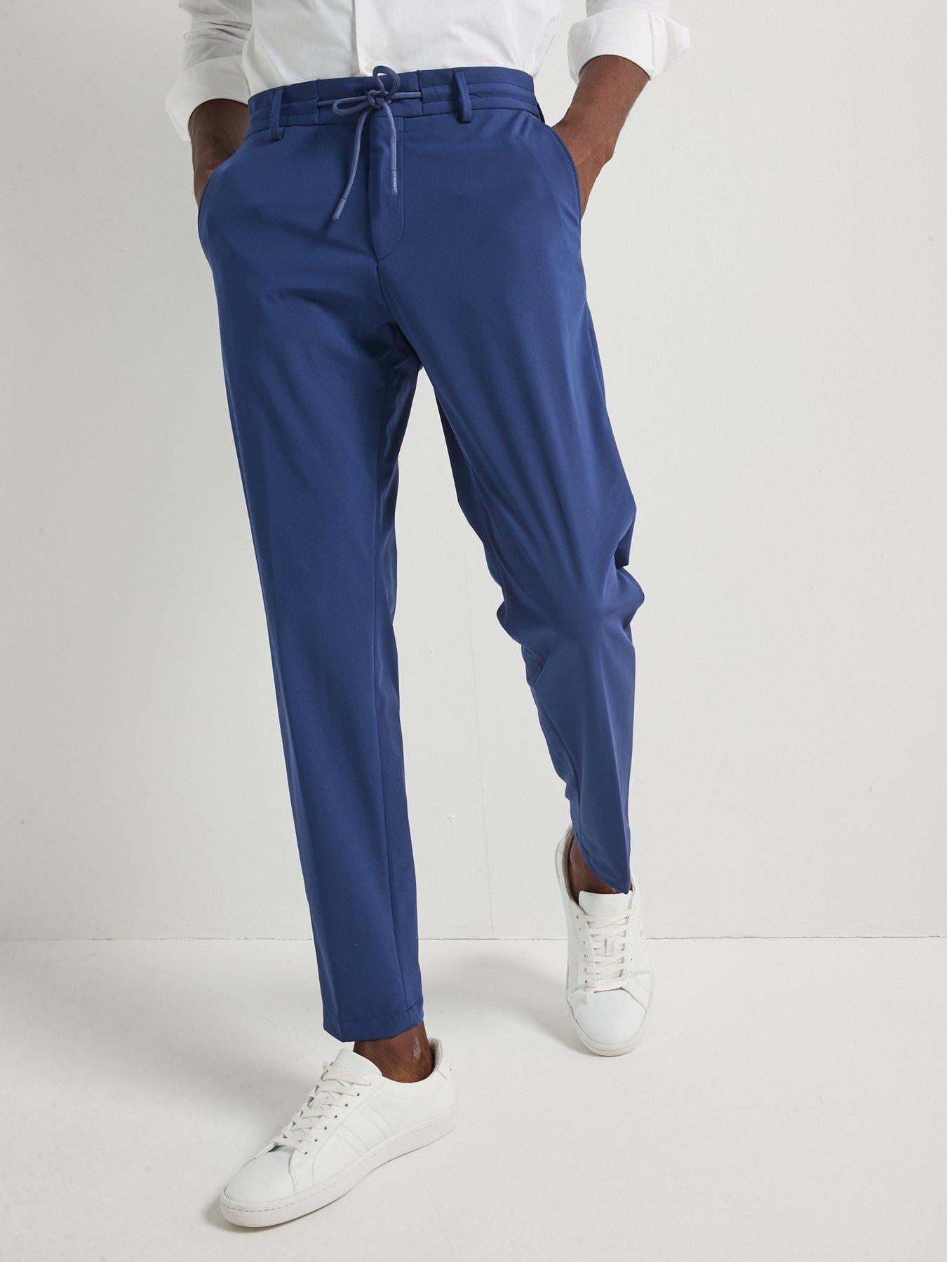 Image 6 of 6 of BOSS P-Genius Drawstring Performance Stretch Slim Fit Suit Trousers - Blue