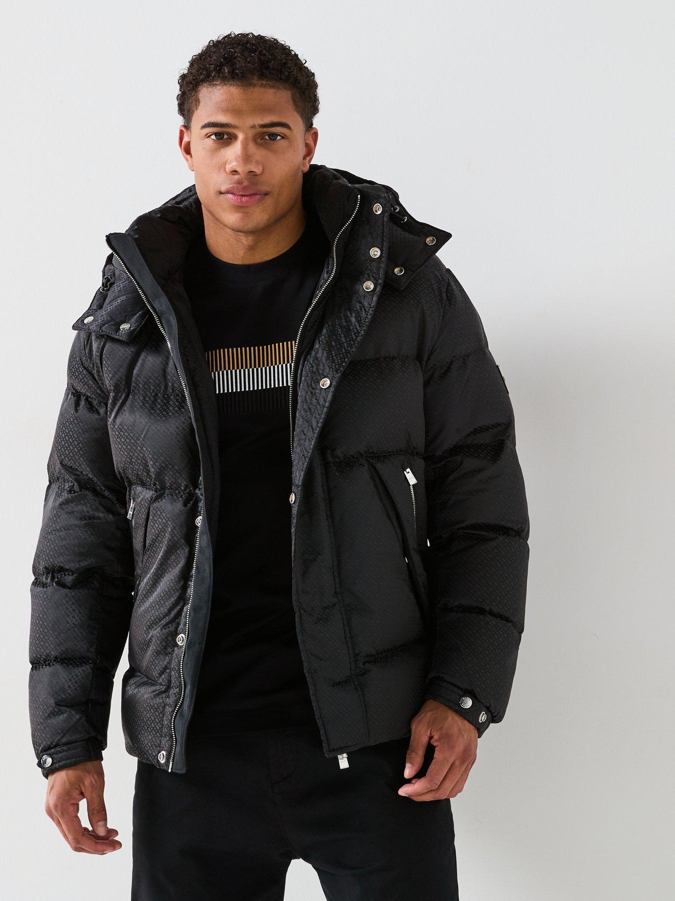 Image 1 of 6 of BOSS H-Corbinian4 Mono Print Hooded Quilted Jacket - Black