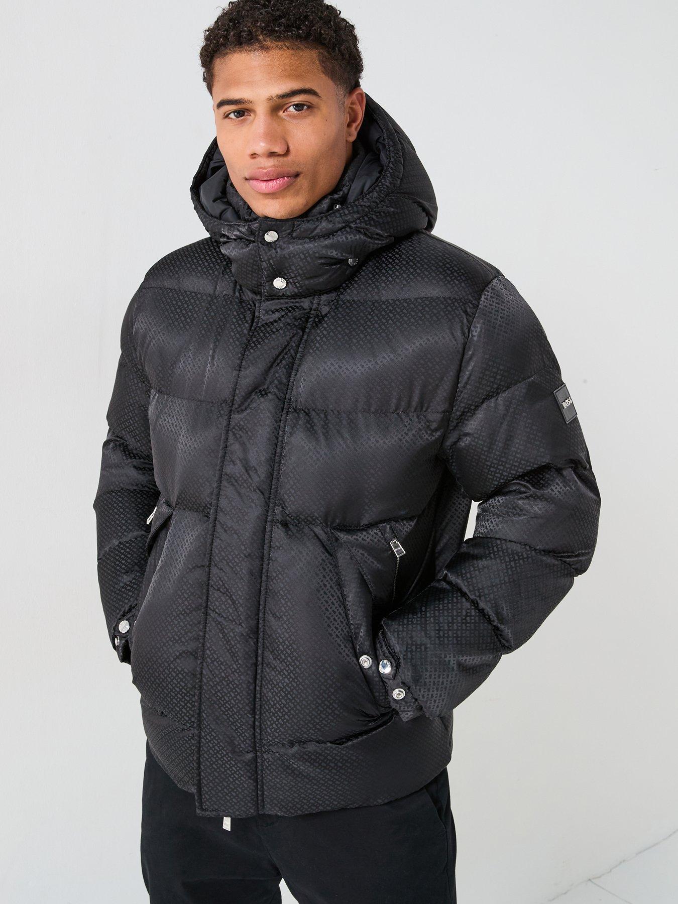 Image 5 of 6 of BOSS H-Corbinian4 Mono Print Hooded Quilted Jacket - Black