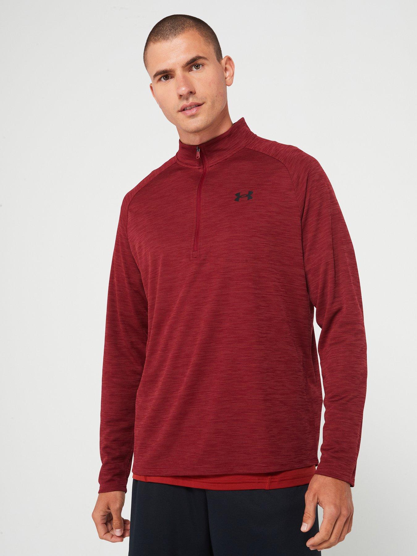 under-armour-mens-training-tech-textured-12-zip-top-burgundyfront