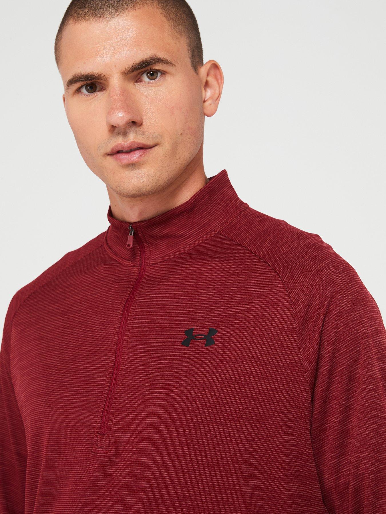 under-armour-mens-training-tech-textured-12-zip-top-burgundyoutfit