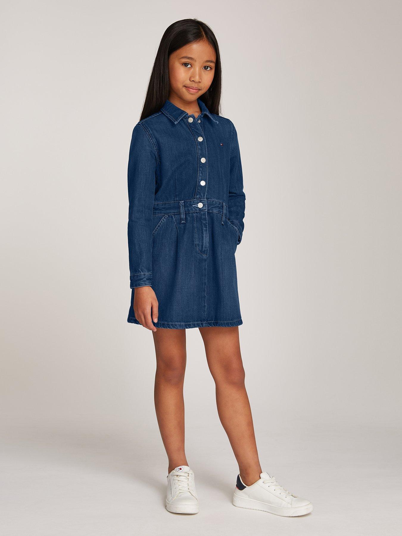 tommy-hilfiger-girls-denim-pleats-long-sleeve-dress-bluestillFront