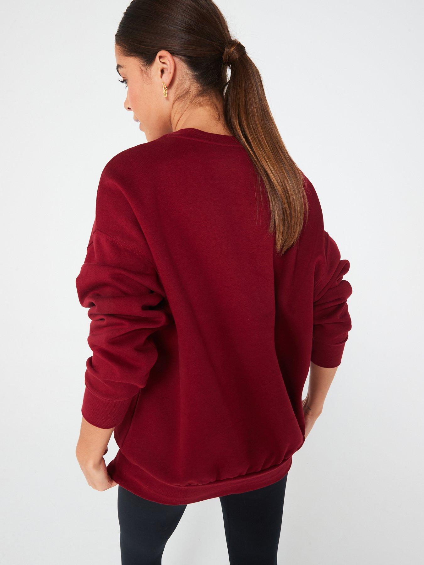 under-armour-womens-lifestyle-essential-fleece-oversized-crew-sweat-burgundystillFront