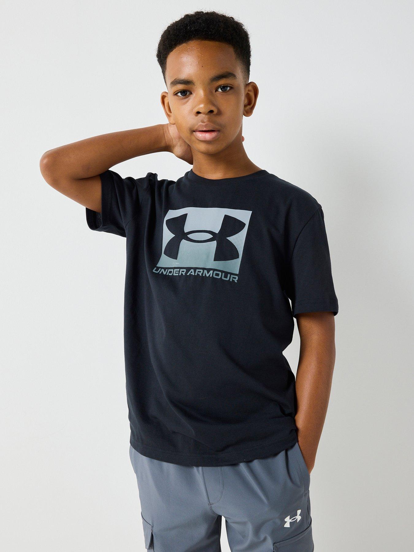 UNDER ARMOUR Boys Training Boxed Sports Logo T-Shirt - Black