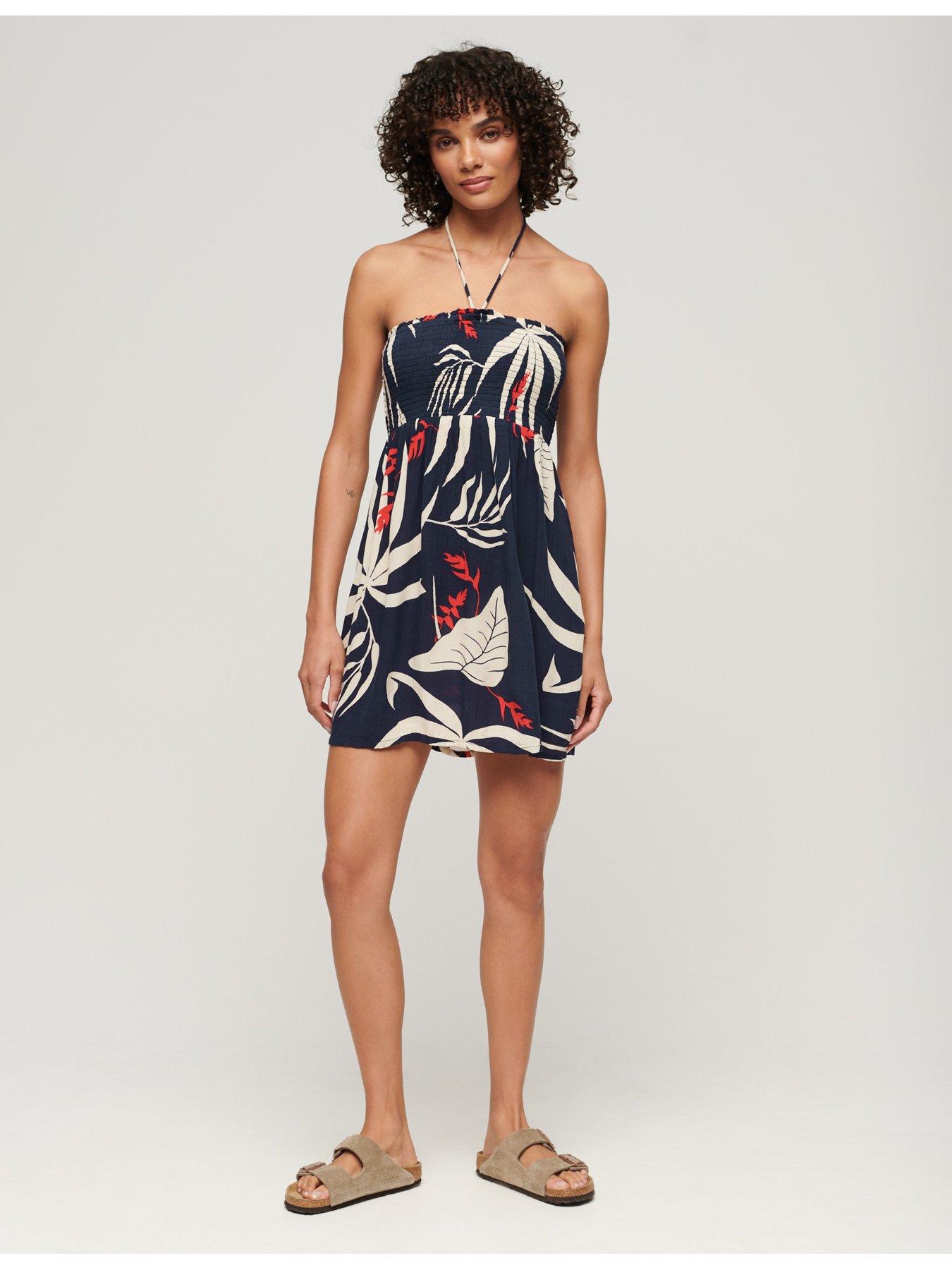 superdry-palm-print-shirred-bandeau-mini-dress-navyback