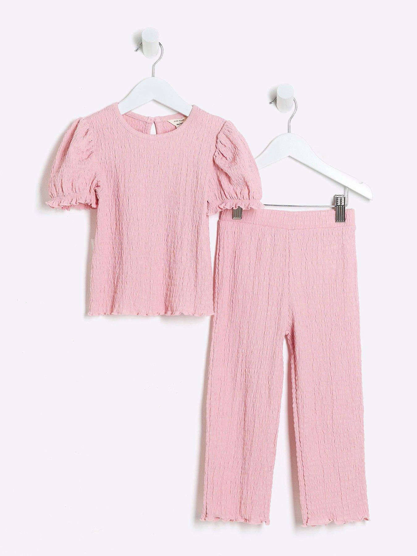 river-island-mini-mini-girls-puff-sleeve-t-shirt-set-pink