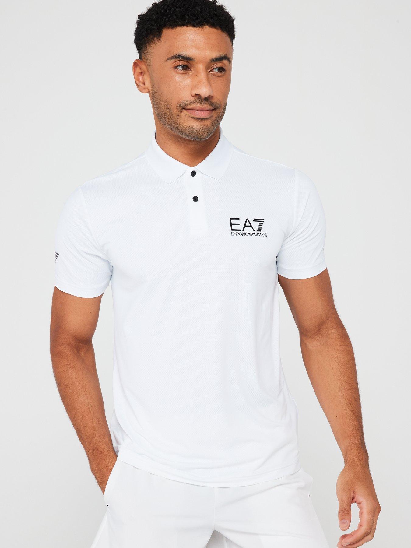 EA7 Emporio Armani Eagle Sleeve Logo Poly Polo Shirt White