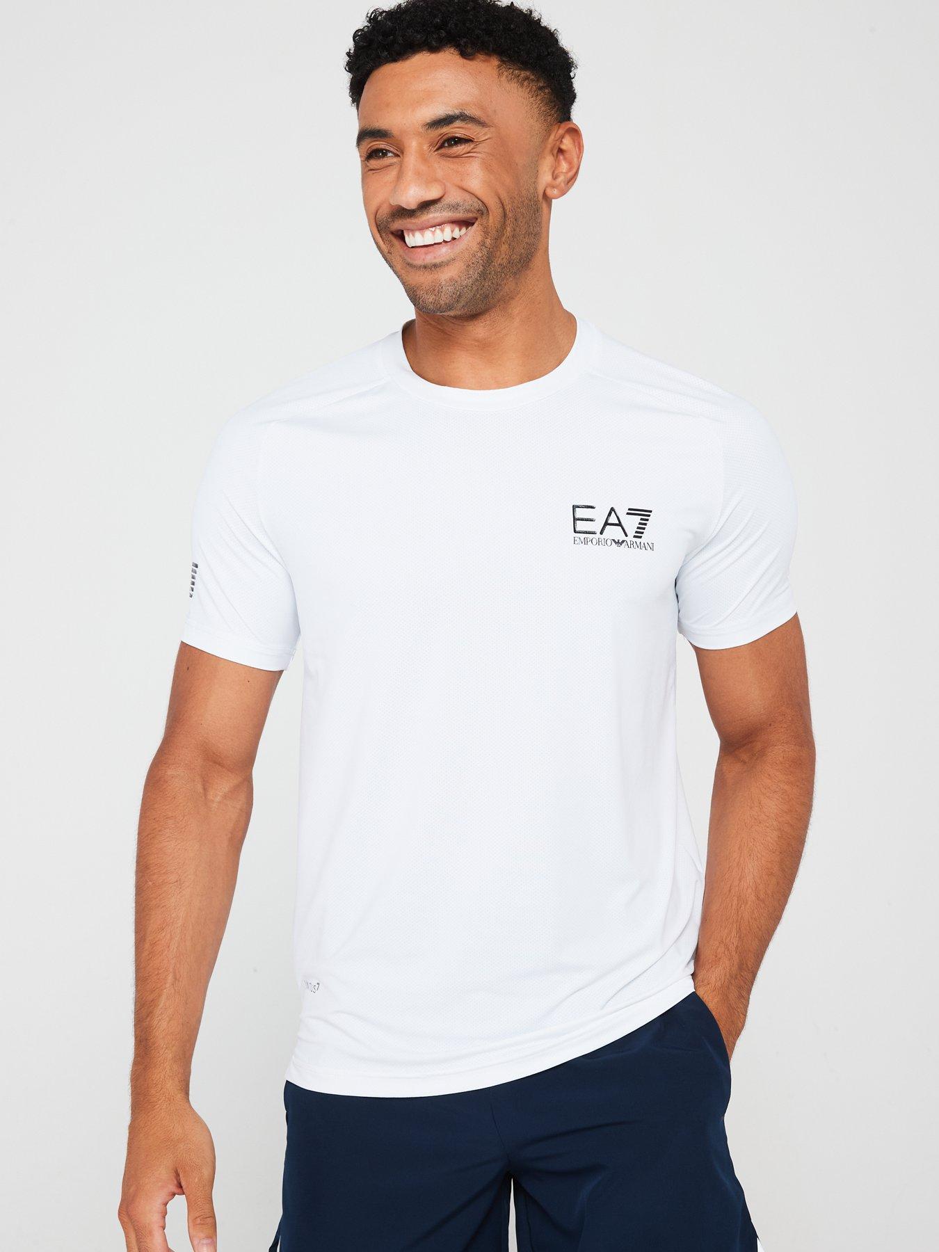 Image 1 of 4 of EA7 Emporio Armani Eagle Sleeve Logo Poly T-Shirt - White