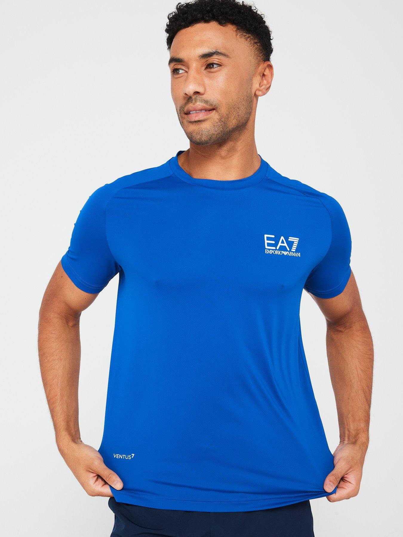 EA7 Emporio Armani Ea7 Emporio Armani Eagle Sleeve Logo Poly T-shirt - Bright Blue