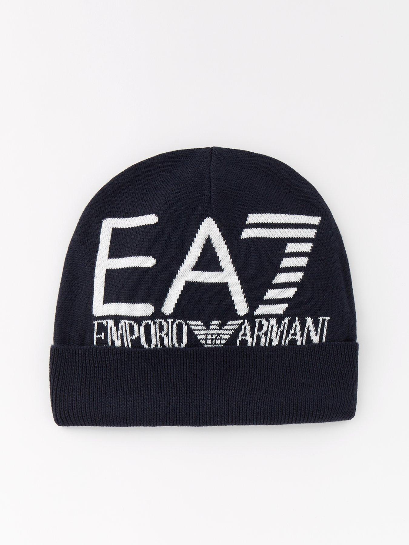 Image 1 of 4 of EA7 Emporio Armani Ea7 Emporio Armani Contrast Logo Beanie Hat - Dark Blue