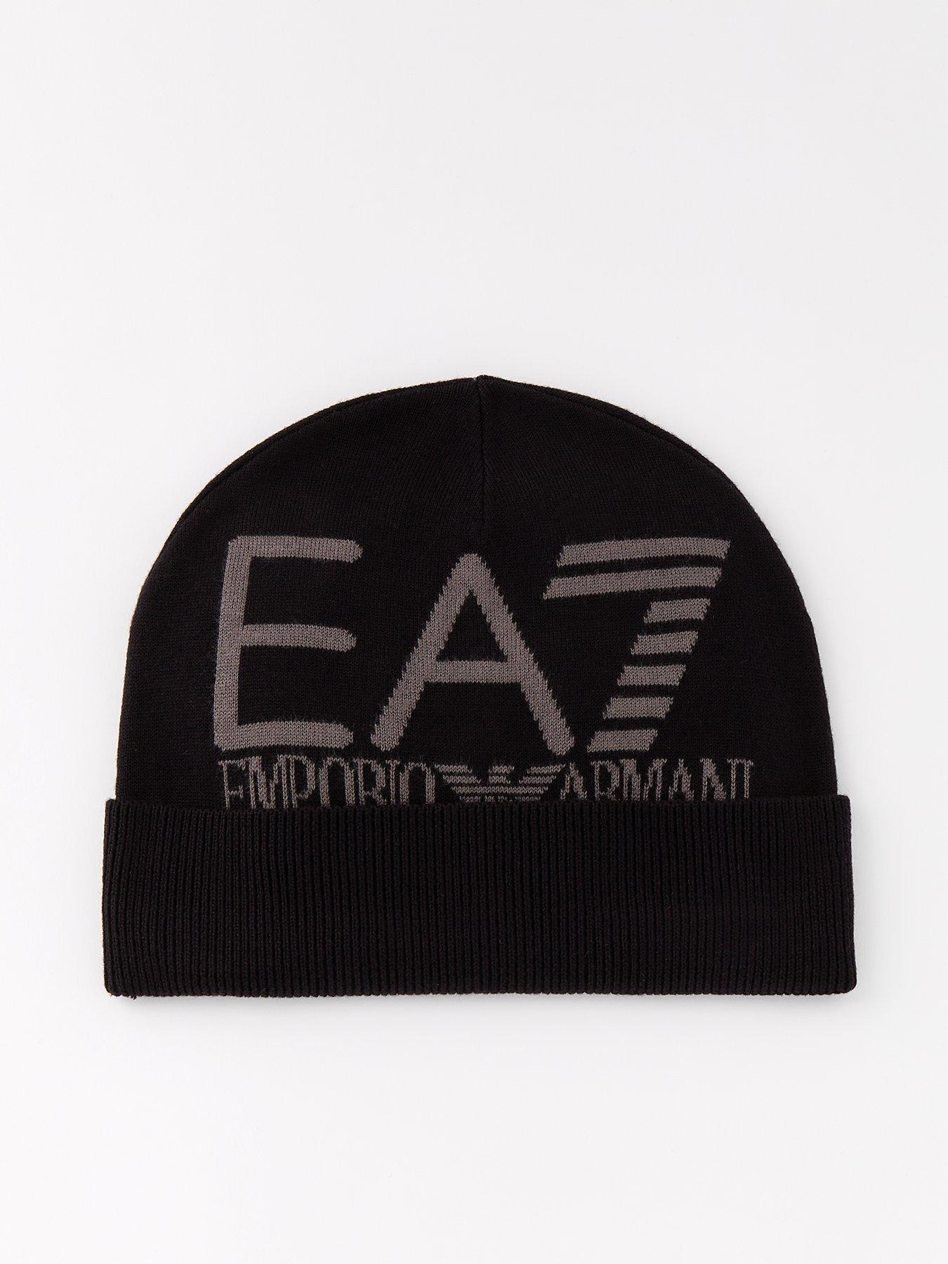 Image 1 of 4 of EA7 Emporio Armani Contrast Logo Beanie Hat - Black