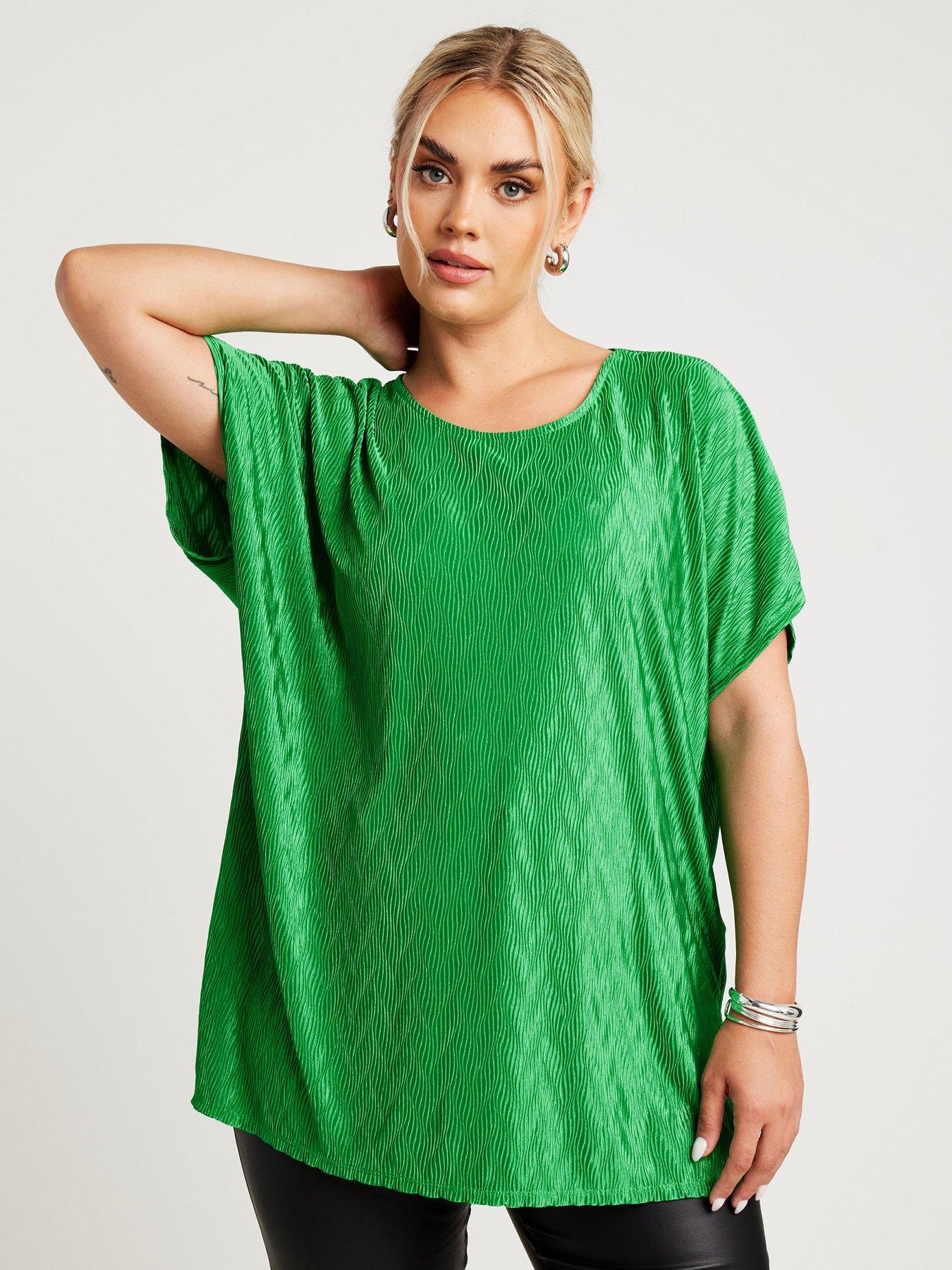 yours-curve-zig-zag-plisse-grown-on-sleeve-top-greenfront