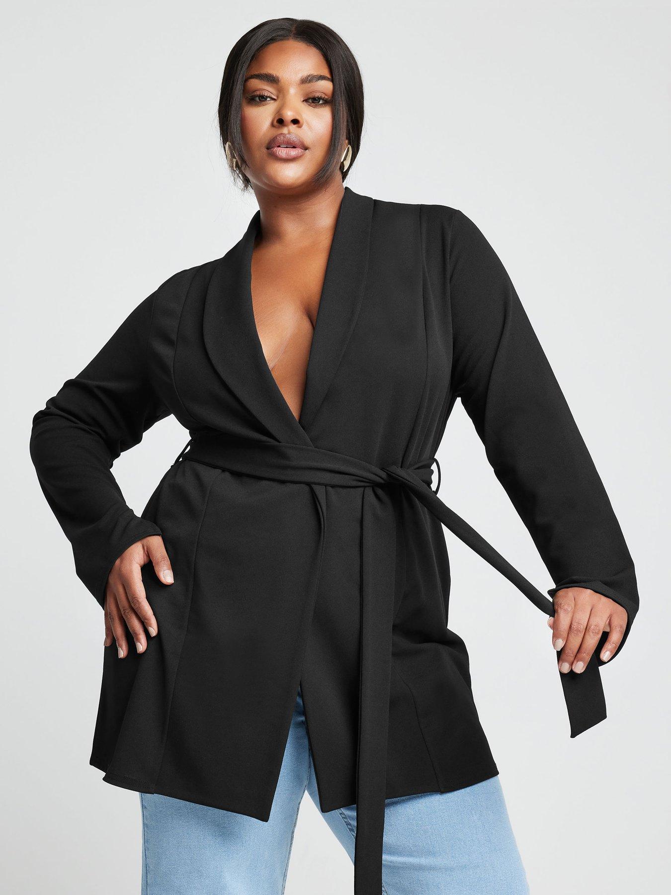 yours-curve-rounded-lapel-tie-waist-blazer-black