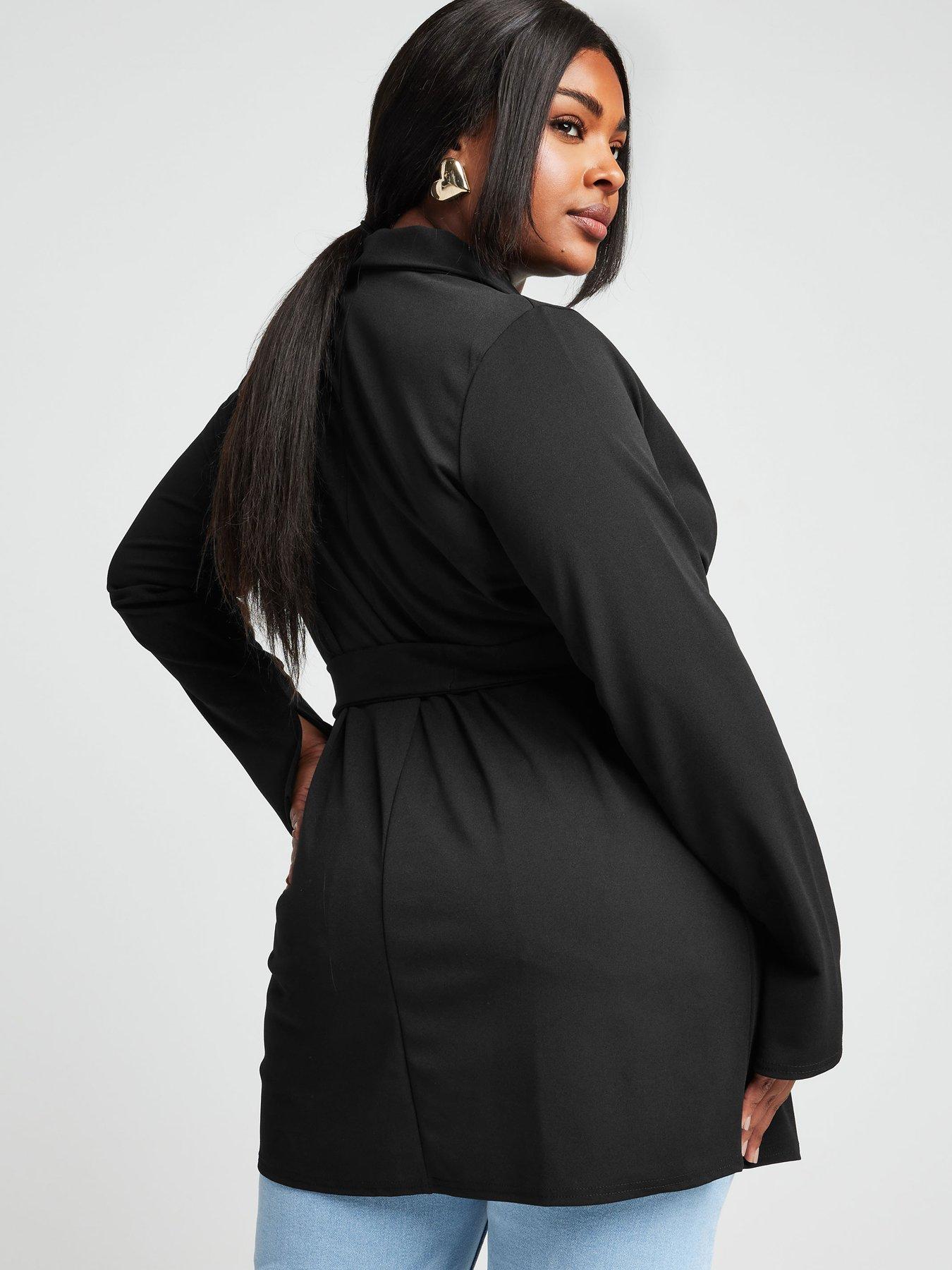 yours-curve-rounded-lapel-tie-waist-blazer-blackstillFront