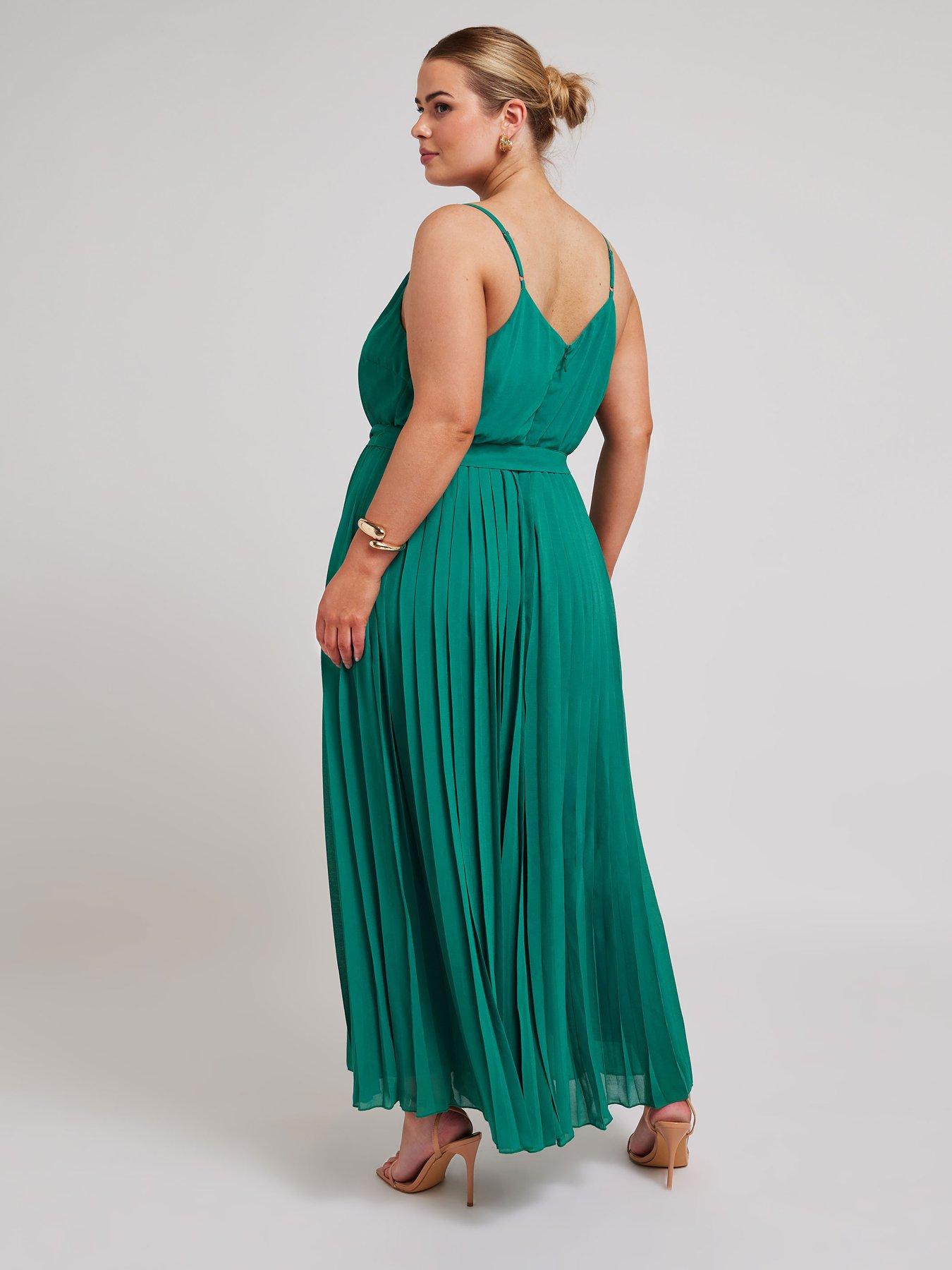 yours-curve-pleated-jumpsuit-greenstillFront