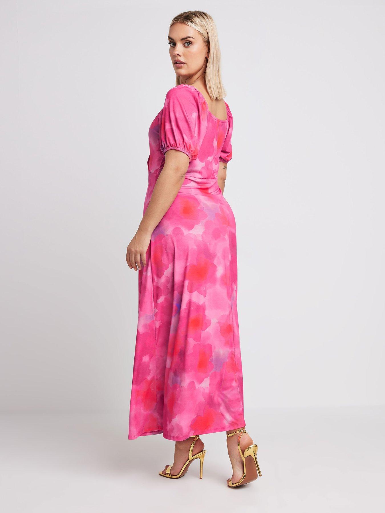 yours-curve-wrap-over-milkmaid-midaxi-dress-pinkstillFront