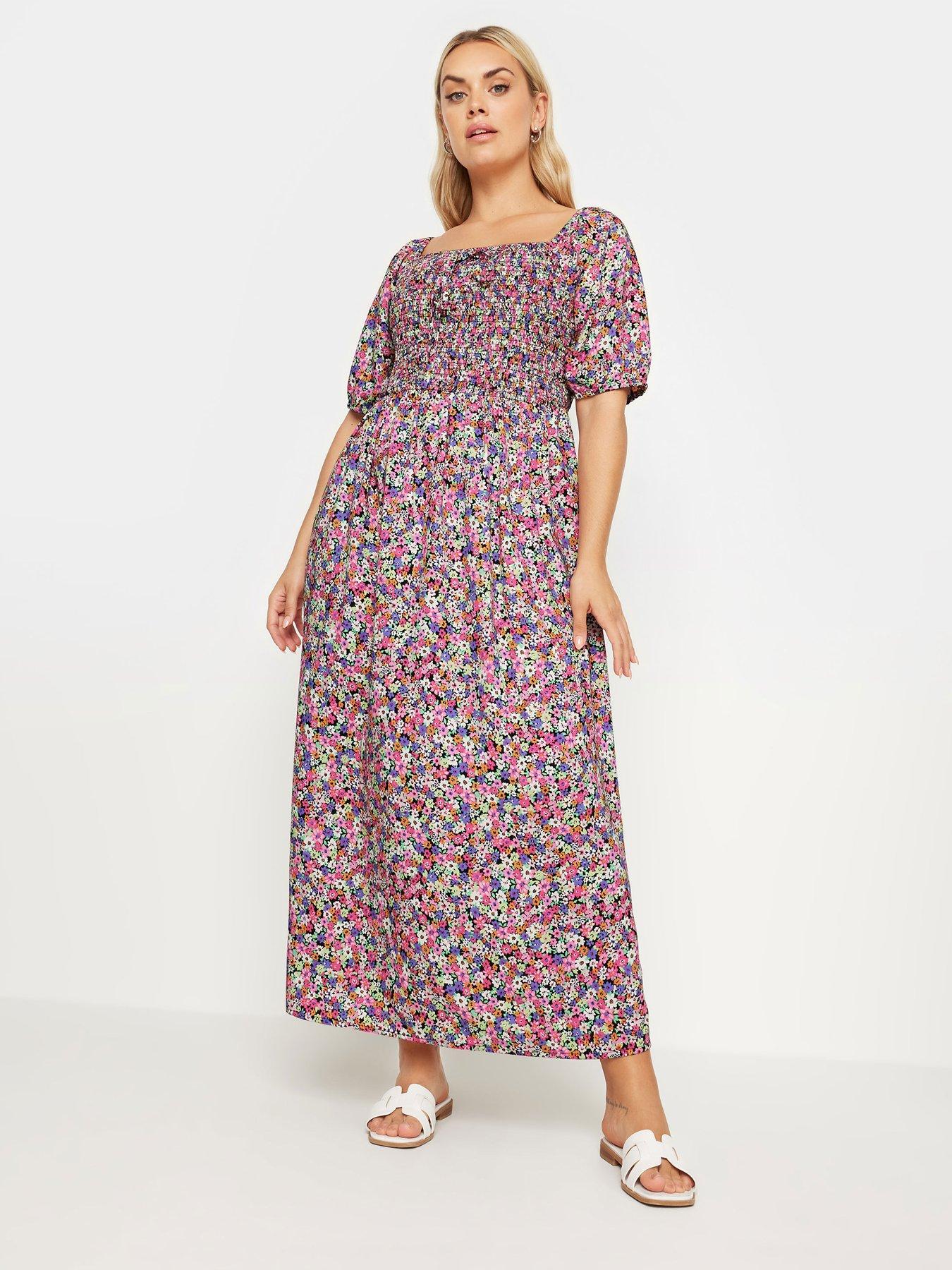 yours-curve-maxi-shirred-square-neck-dress-pinkfront