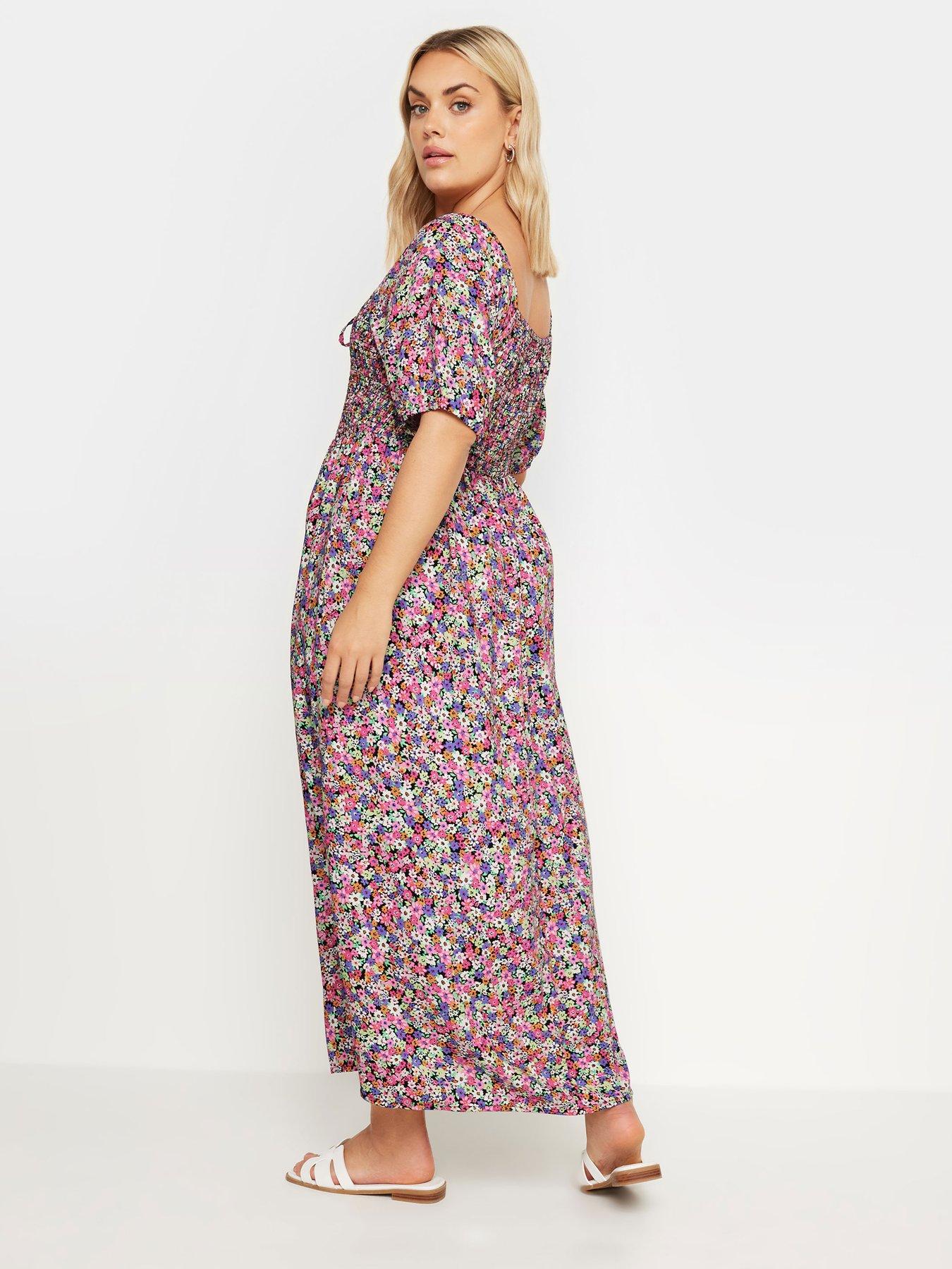 yours-curve-maxi-shirred-square-neck-dress-pinkstillFront