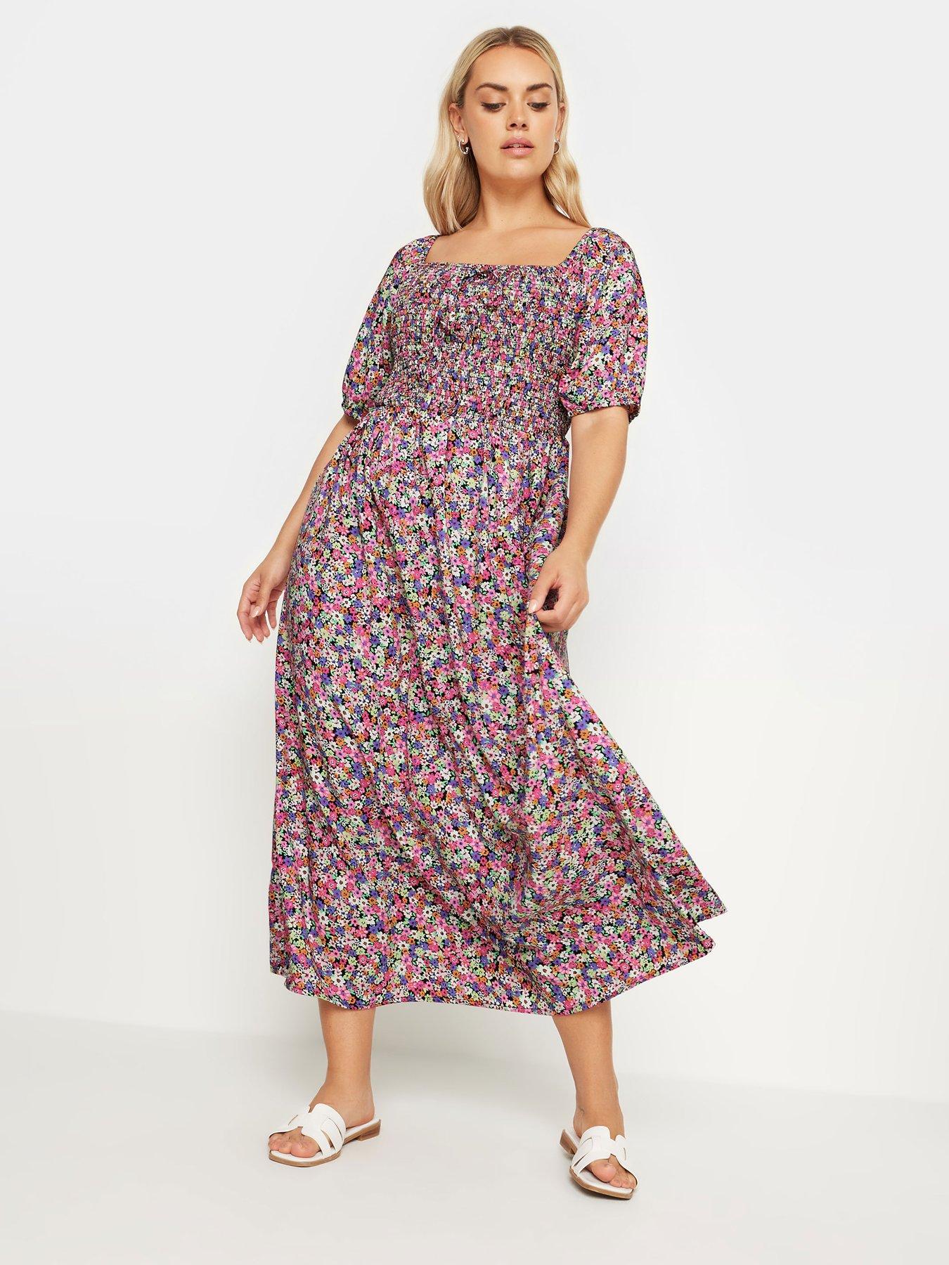 yours-curve-maxi-shirred-square-neck-dress-pinkback