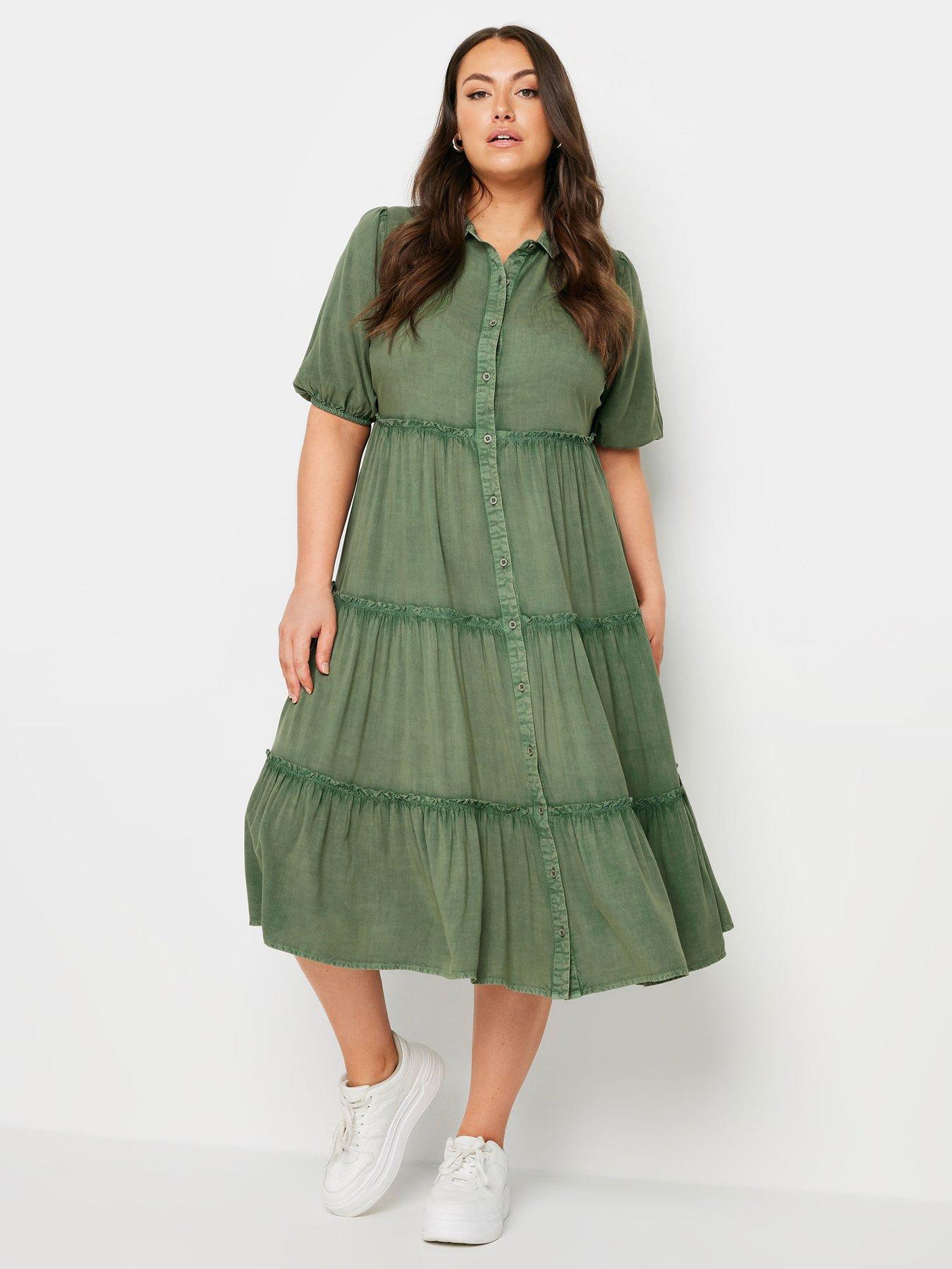 yours-curve-tiered-shirt-dress-green