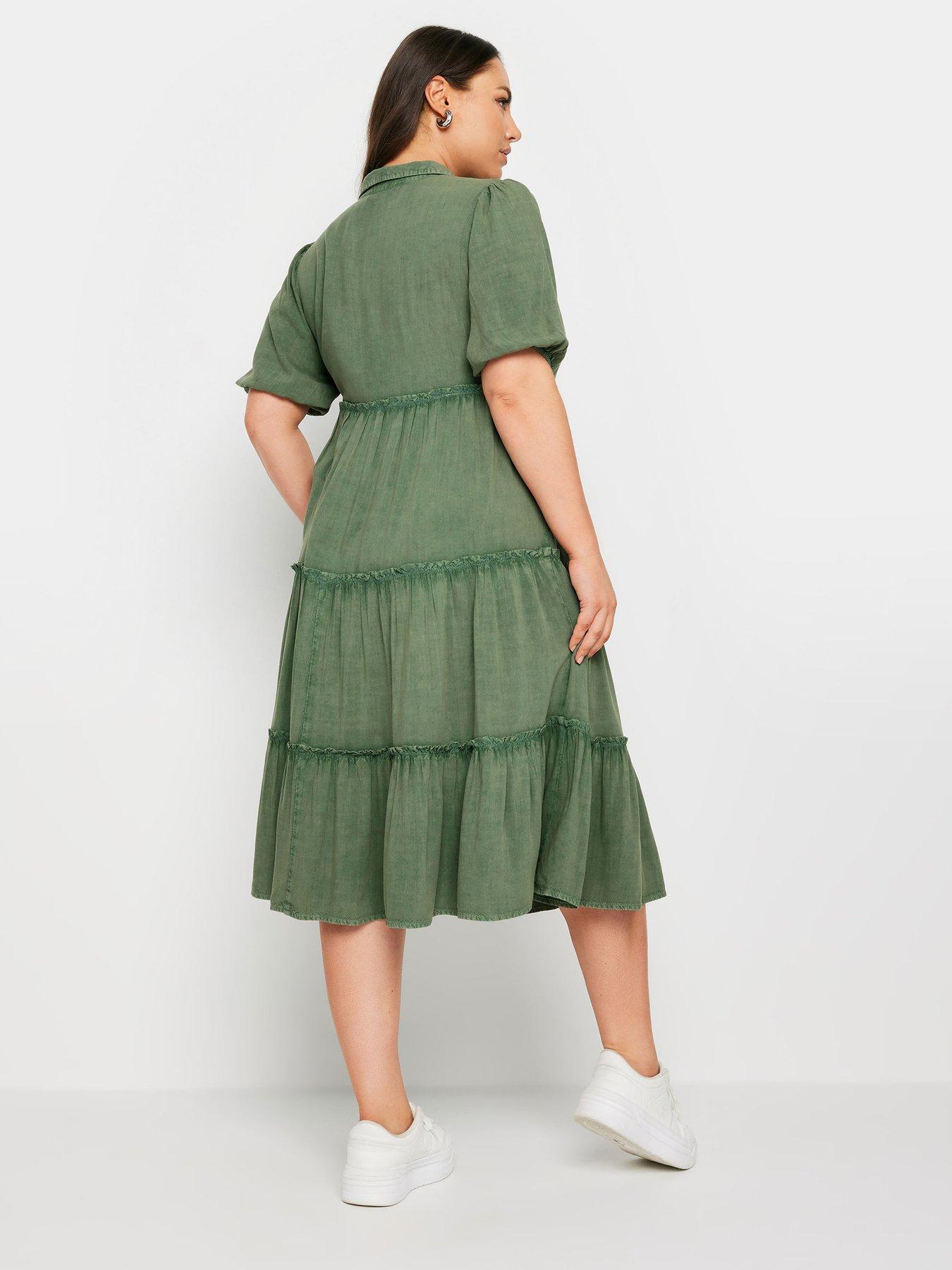 yours-curve-tiered-shirt-dress-khakistillFront