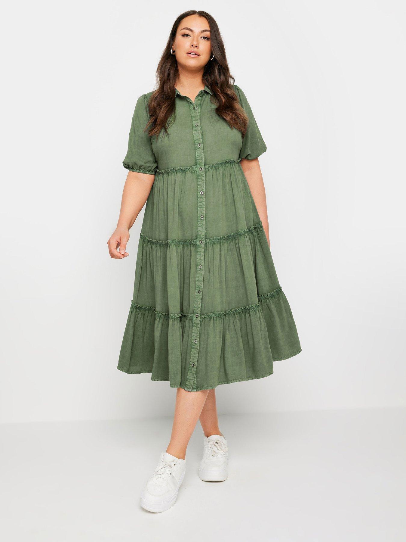 yours-curve-tiered-shirt-dress-khakiback