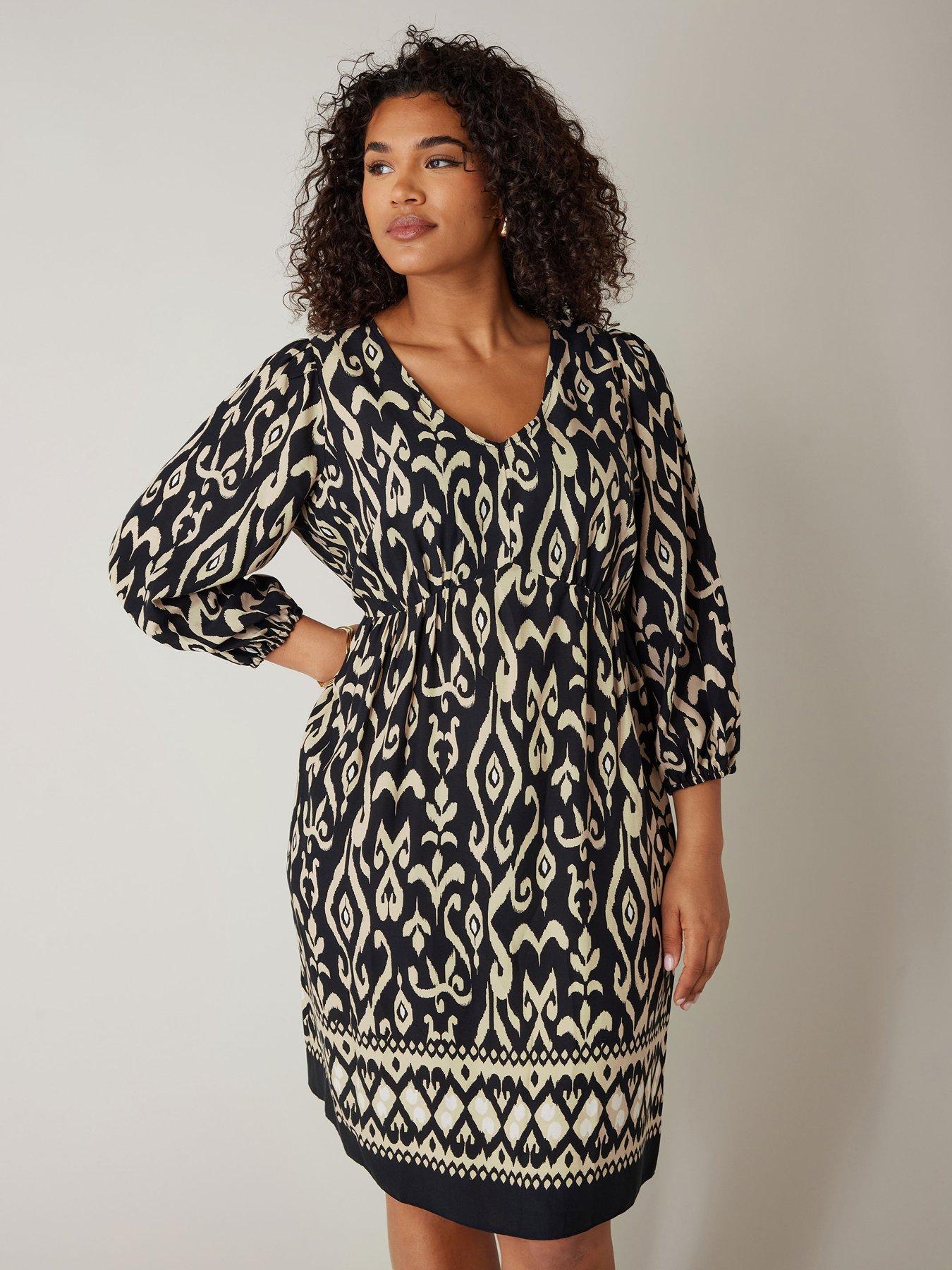 evans-border-print-dress-blackfront