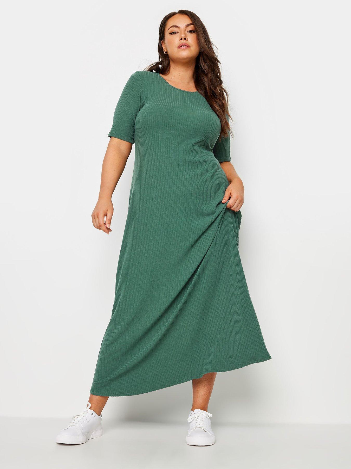 yours-curve-rib-swing-maxi-dress-greenfront