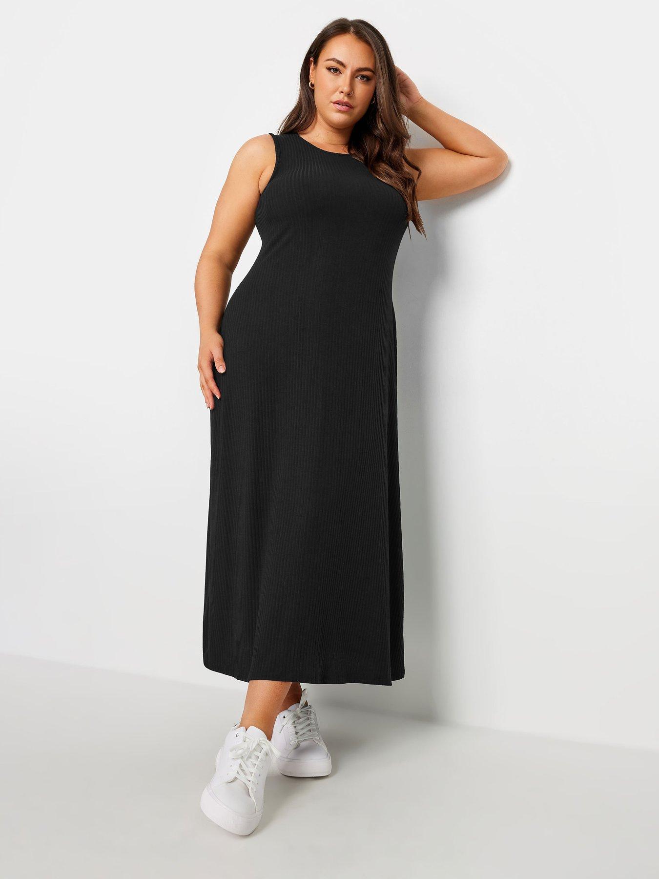 yours-curve-sleeveless-rib-swing-maxi-dress-blackfront