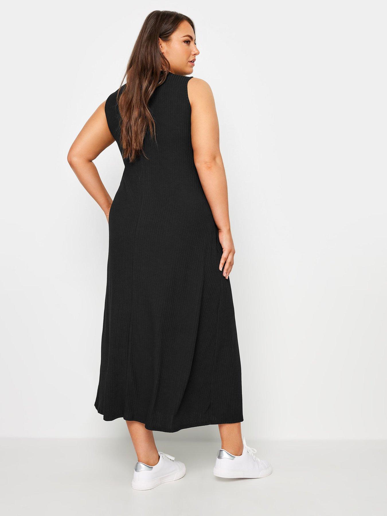 yours-curve-sleeveless-rib-swing-maxi-dress-blackstillFront