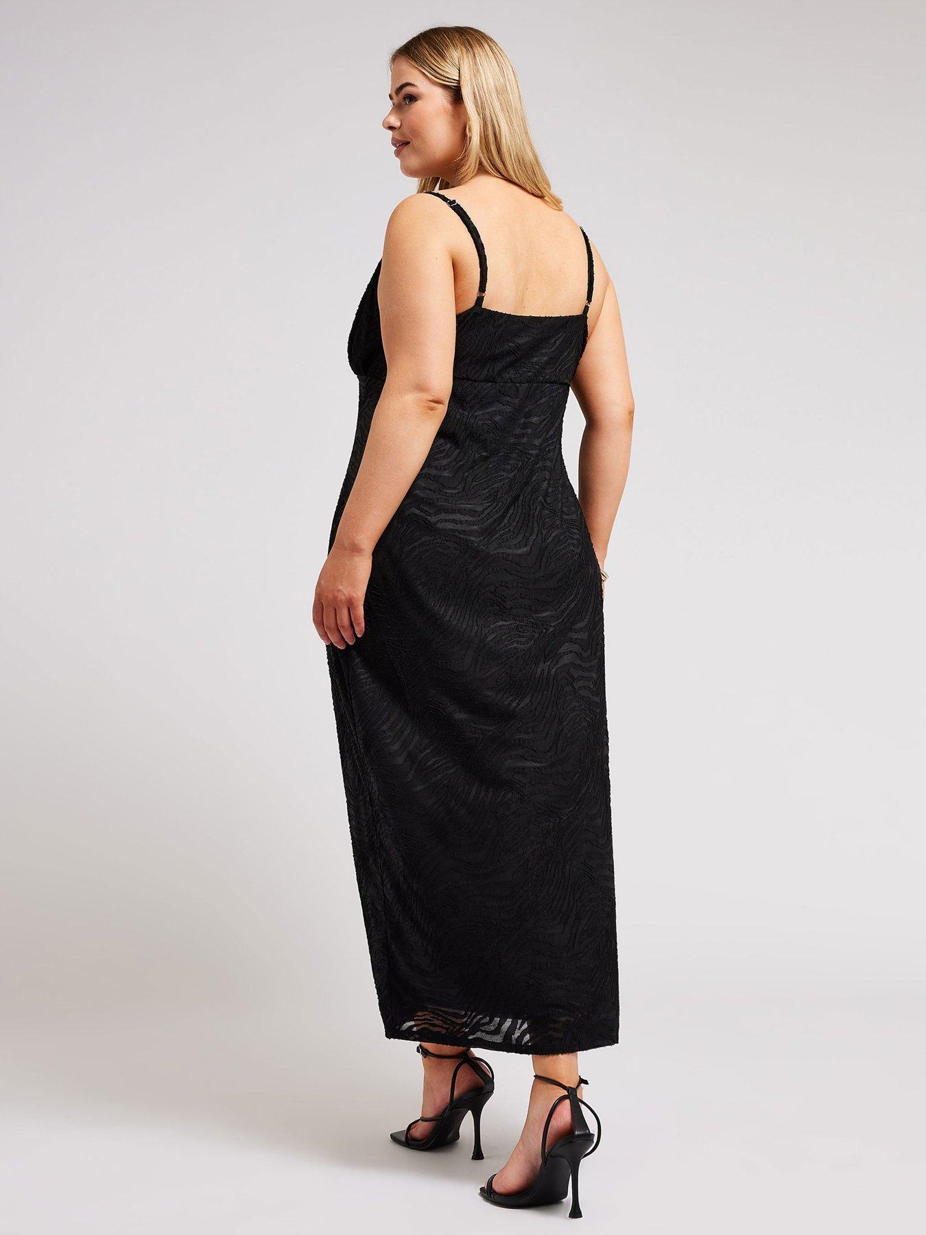 yours-curve-animal-stretch-jacquard-slip-dress-blackstillFront