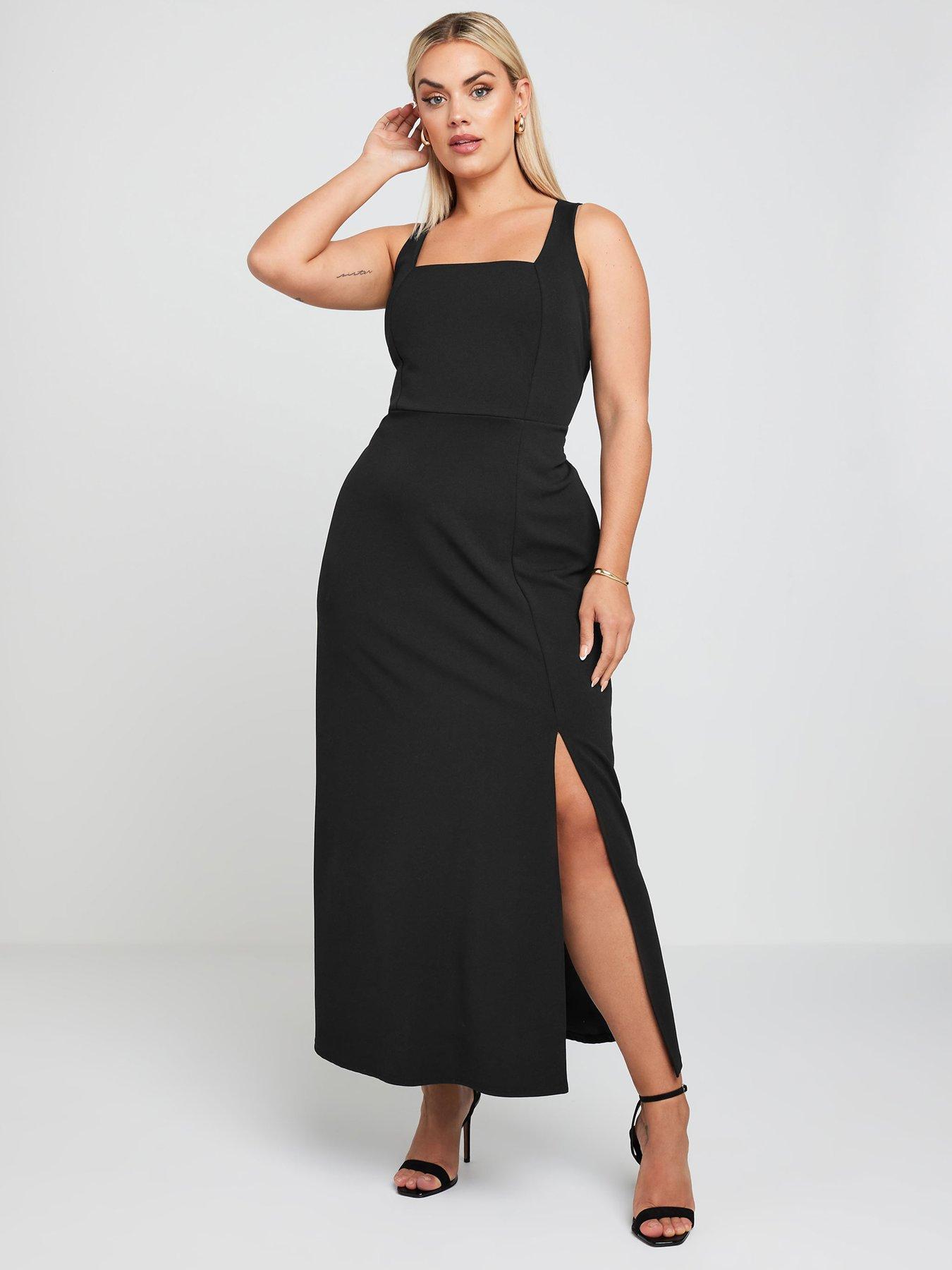 yours-curve-square-neck-slit-maxi-dress-black