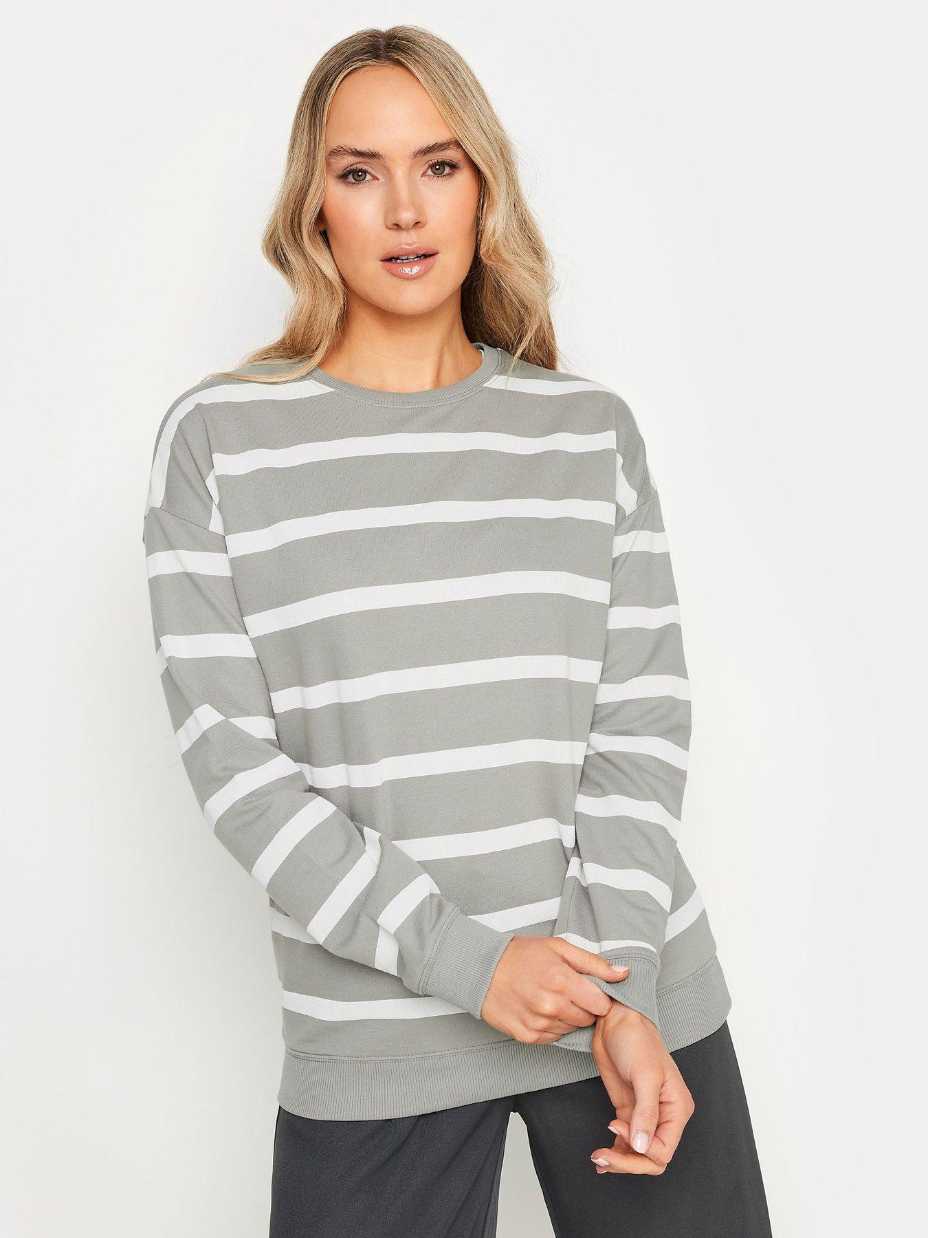 Long Tall Sally Tall Crew Neck Grey White Stripe Sweatshirt