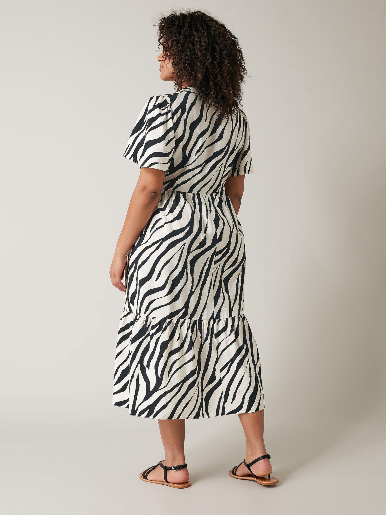 evans-angel-sleeve-animal-print-half-placket-dress-whitestillFront