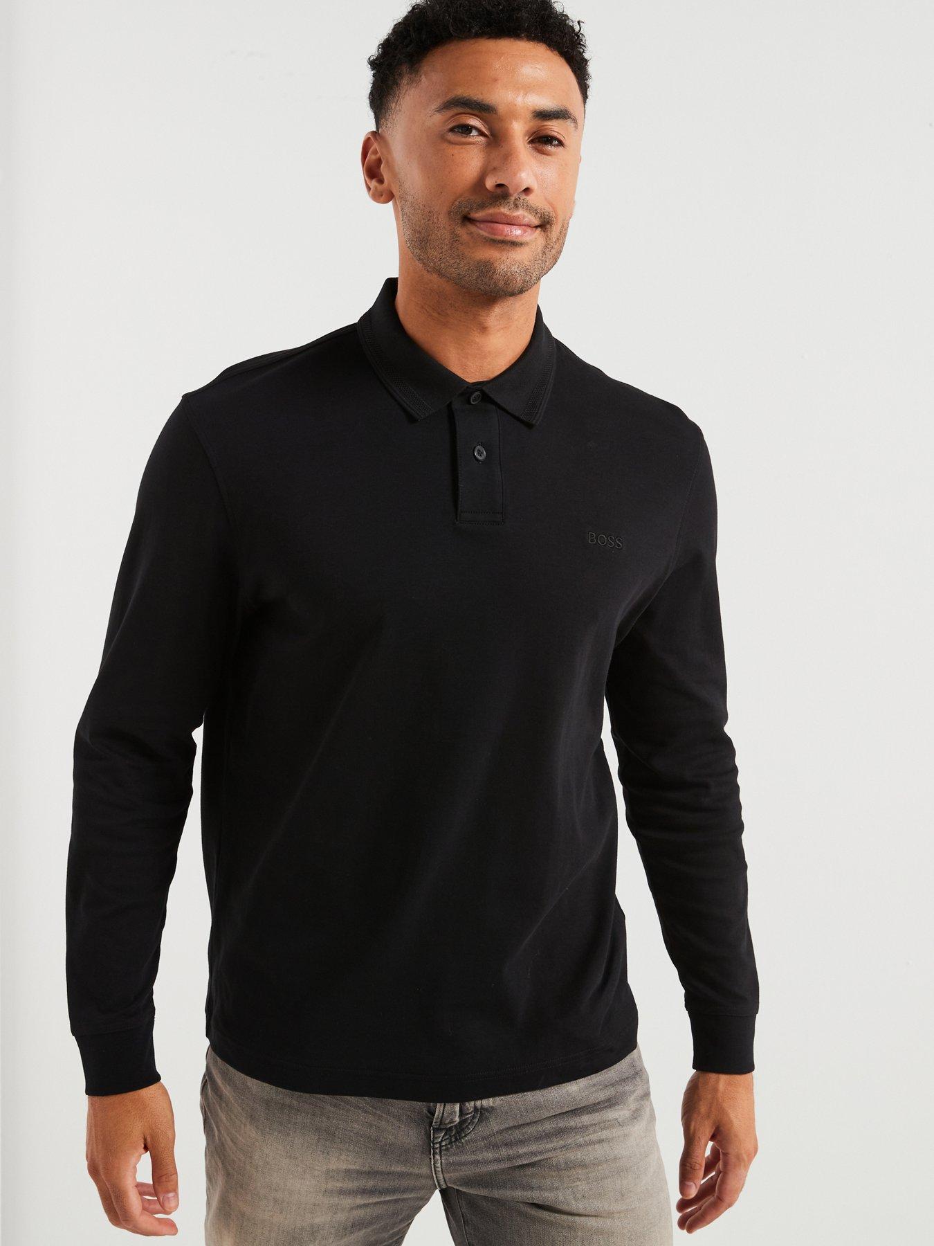 BOSS Interlock Regular Fit Long Sleeve Polo Shirt - Black