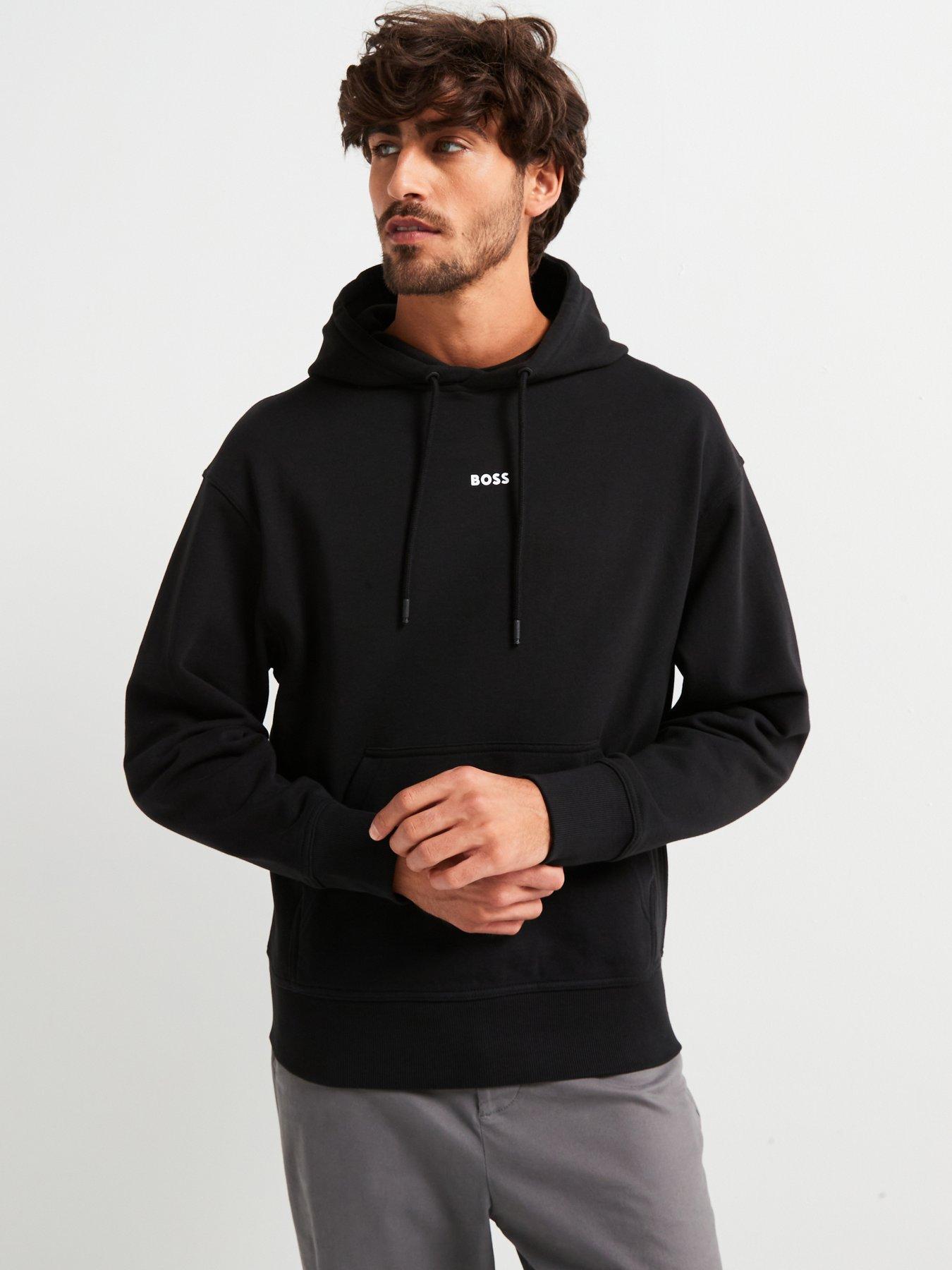 Image of BOSS Wesmallhood Regular Fit Centre Logo Overhead Hoodie - Black