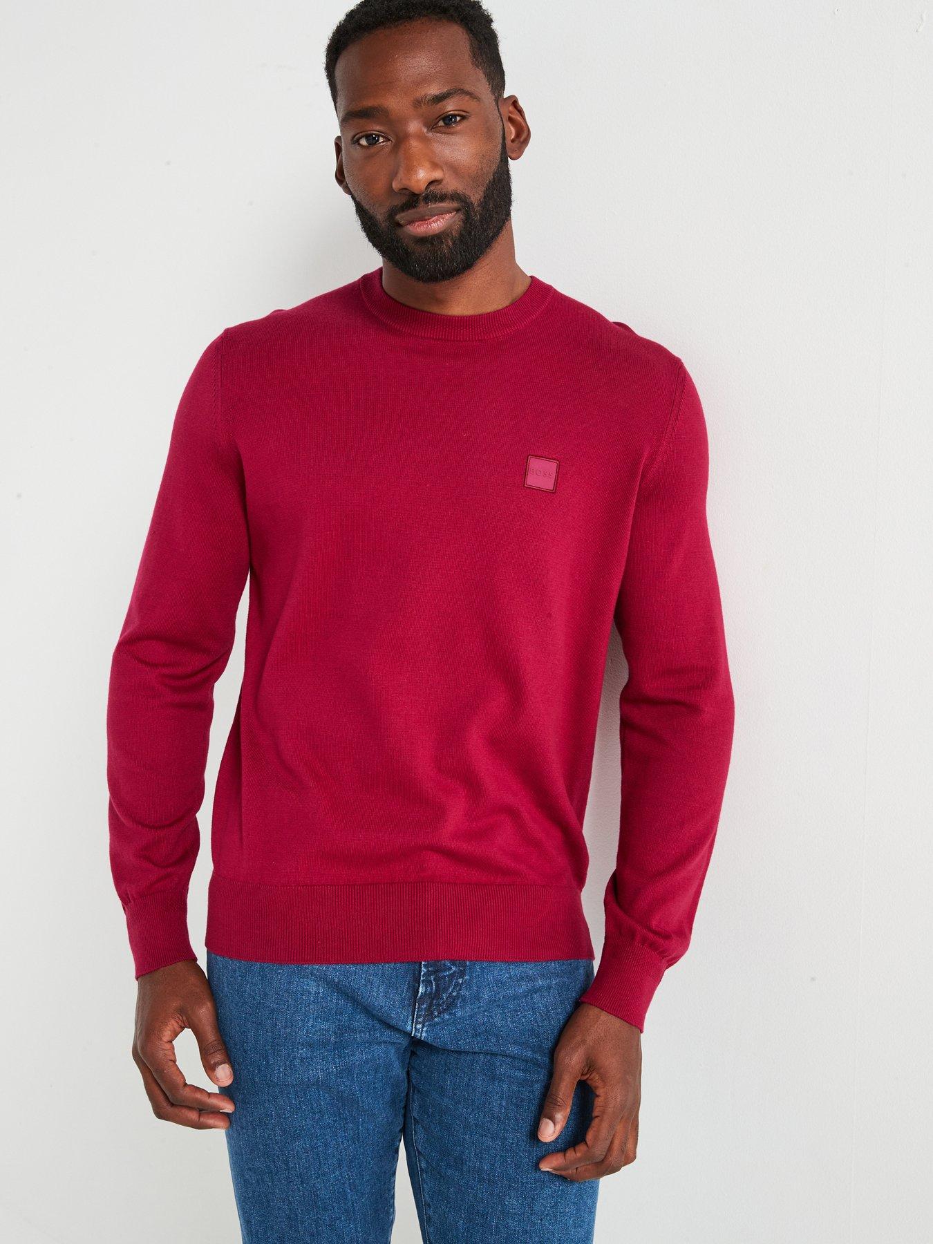 Image 1 of 5 of BOSS Kanovano Crew Knitted Jumper - Dark Red
