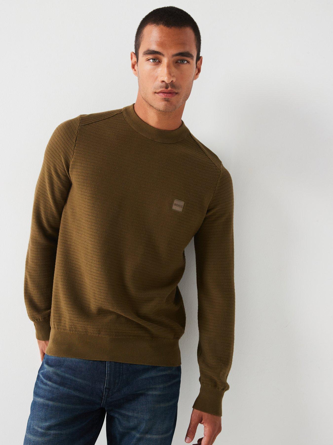 boss-anion-s-regular-fit-waffle-crew-knitted-jumper-khaki