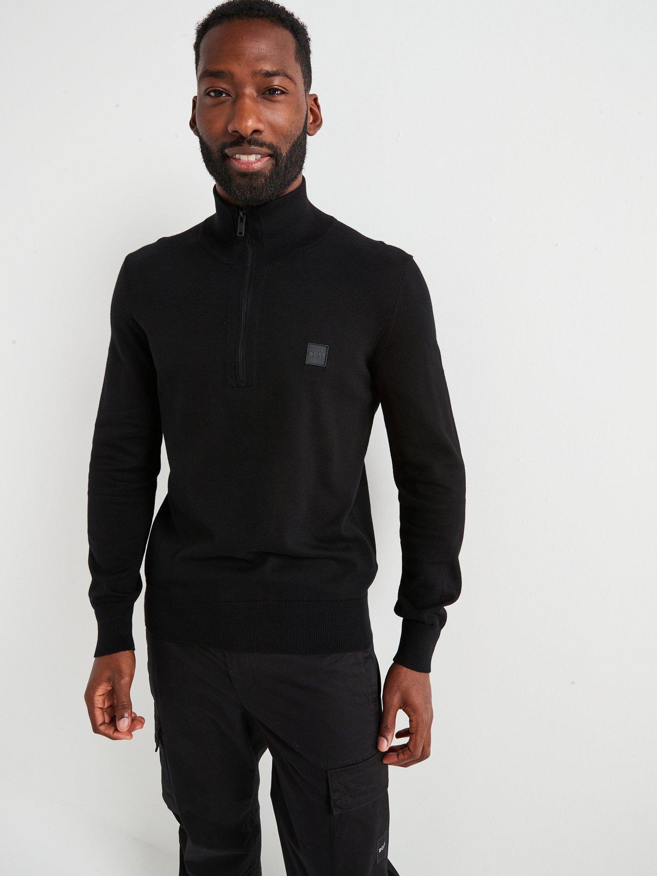 BOSS Kanobix S Regular Fit 1/4 Zip Knitted Jumper - Black
