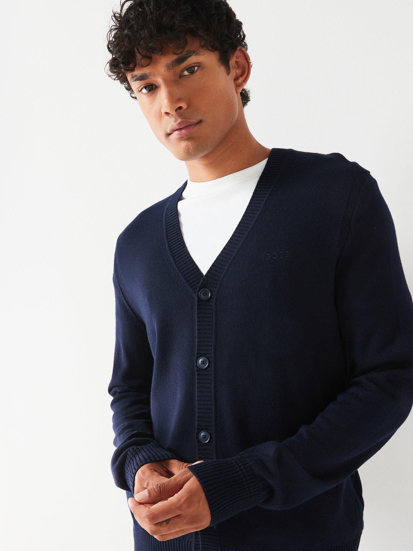 Image 4 of 5 of BOSS Avac CD Regular Fit Logo Knitted Cardigan - Navy