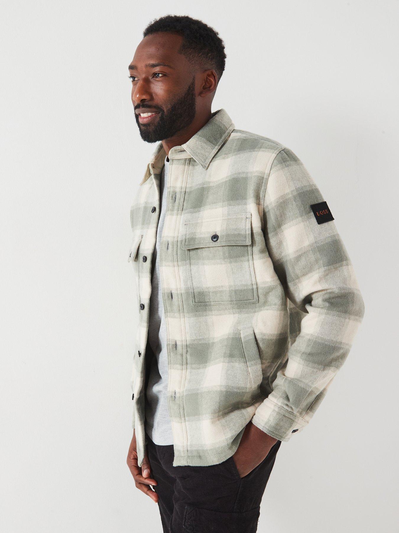 Image 1 of 6 of BOSS Boss Lassie M Oversize Fit Button Thru Check Shacket - Light Beige