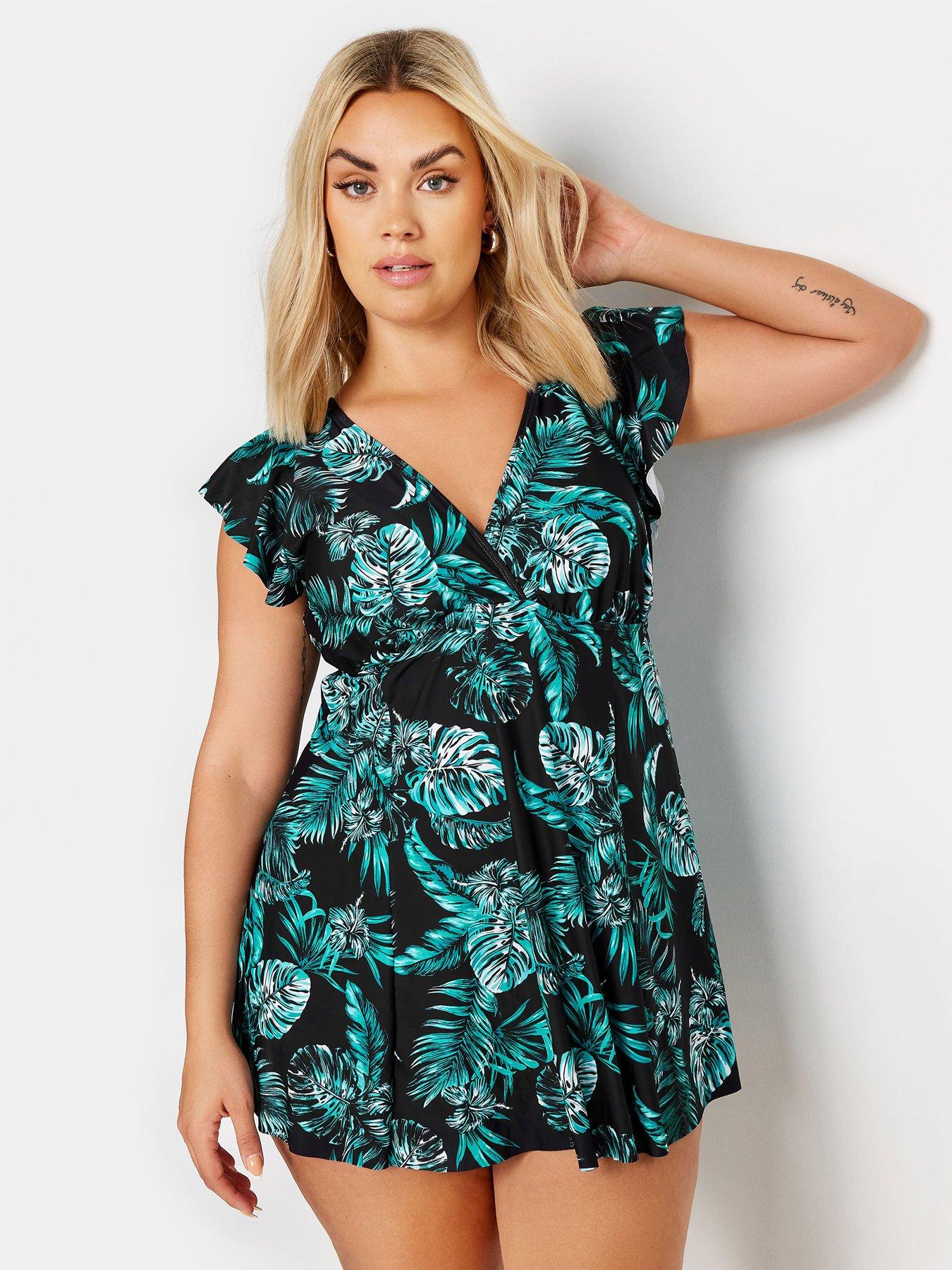 yours-curve-jungle-leaf-angel-sleeve-printed-swimdress-green