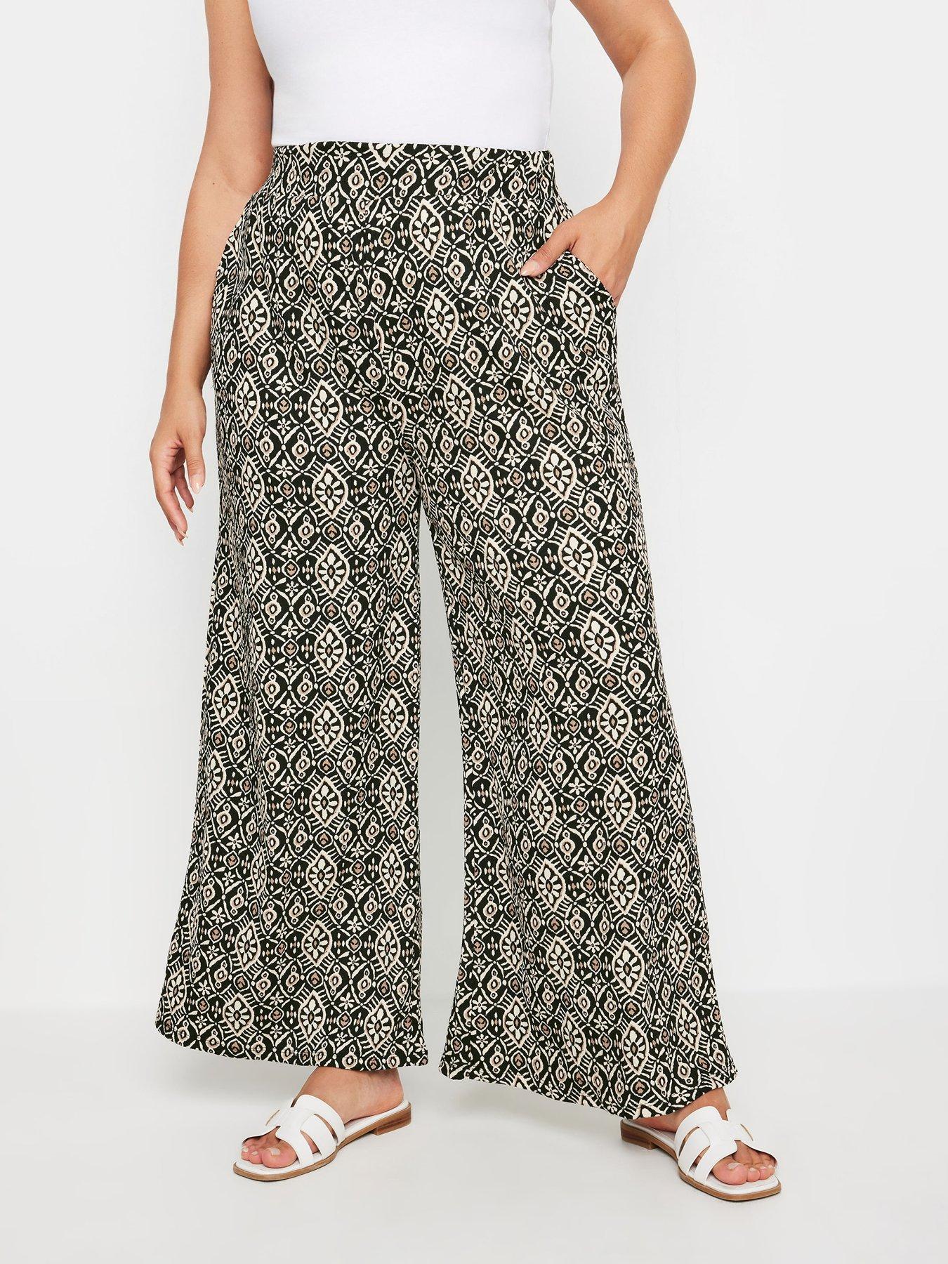 yours-curve-paisley-textured-wide-leg-trousers-black